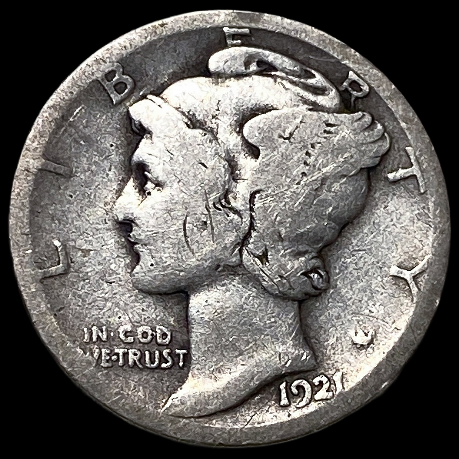 1921-D Silver Mercury Dime LIGHTLY CIRCULATED: 1921-D Silver Mercury Dime LIGHTLY CIRCULATED