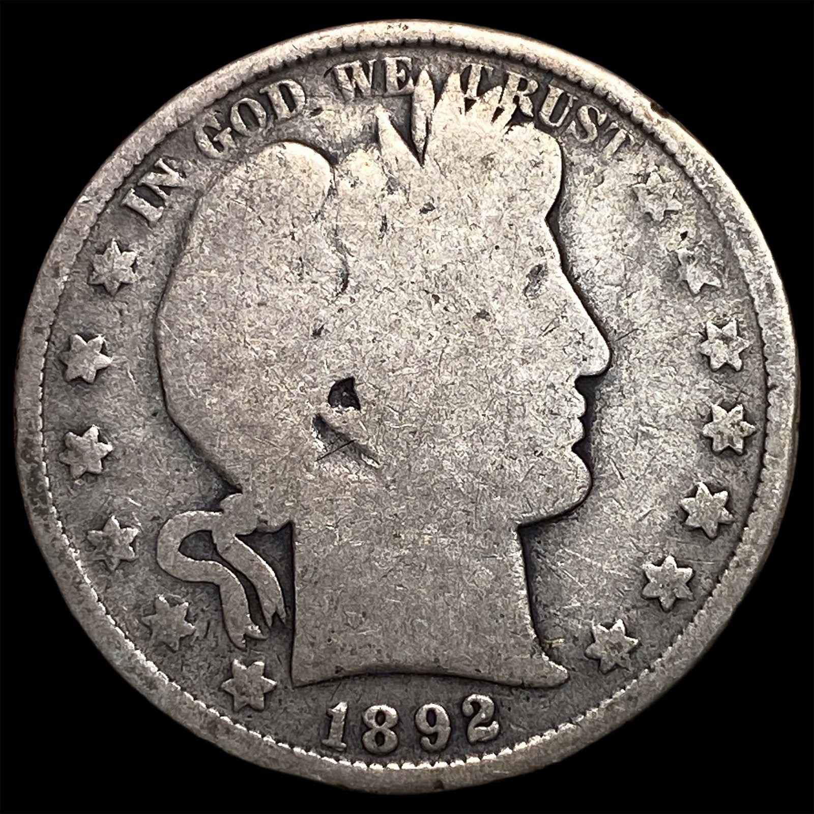 1892 Silver Barber Quarter NICELY CIRCULATED: 1892 Silver Barber Quarter NICELY CIRCULATED