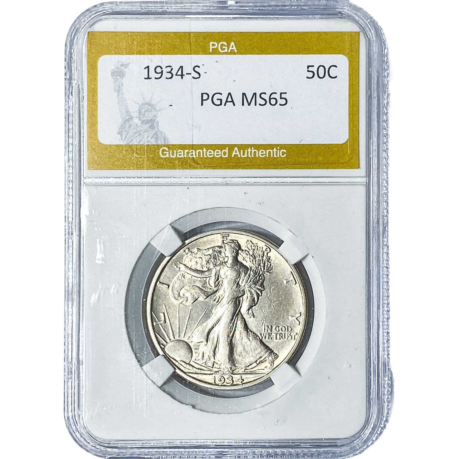 1934-S Walking Liberty Half Dollar PGA MS65: 1934-S Walking Liberty Half Dollar PGA MS65