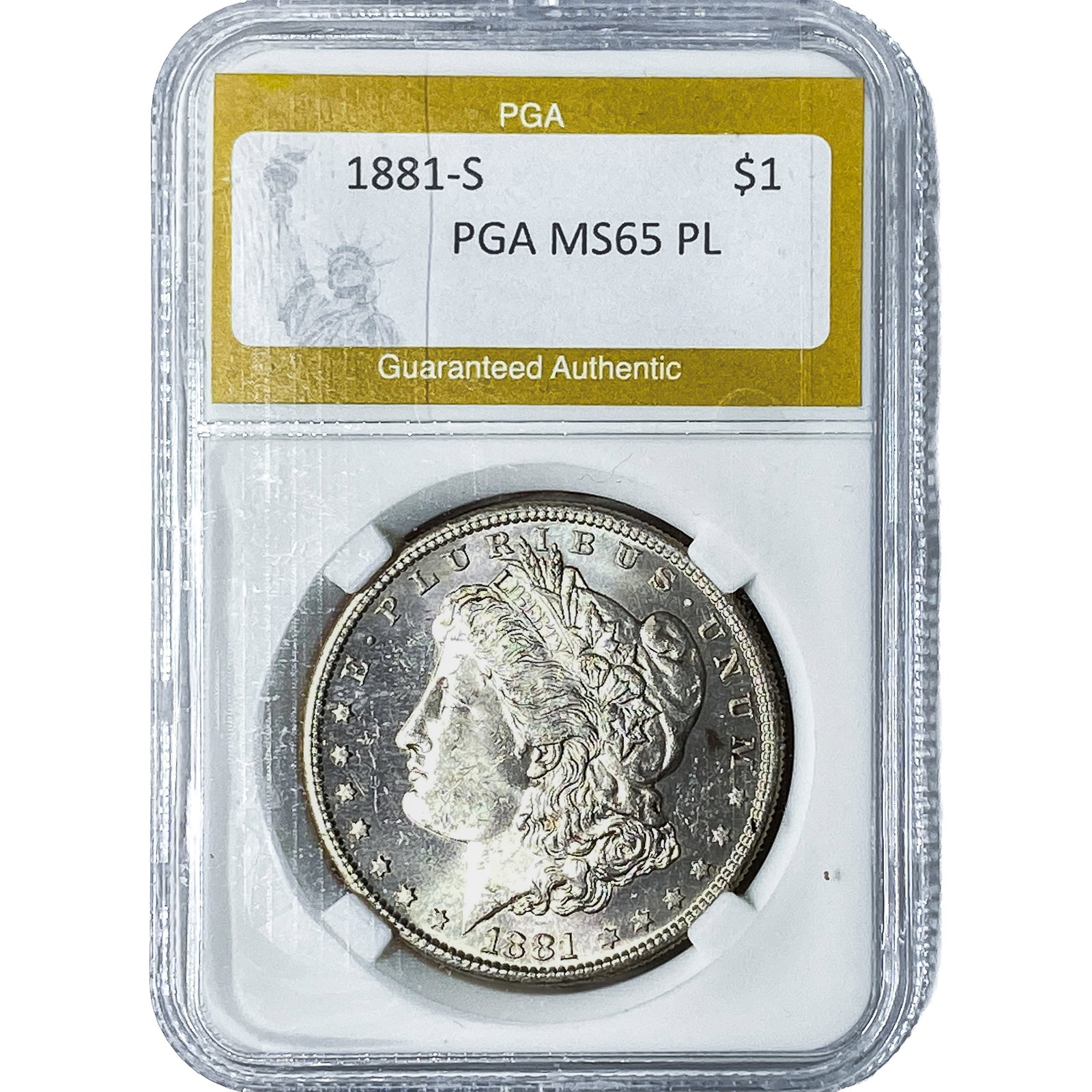 1881-S Morgan Silver Dollar PGA MS65PL: 1881-S Morgan Silver Dollar PGA MS65PL