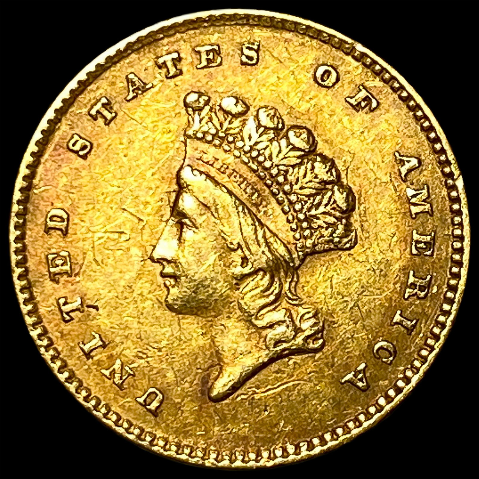 1854 Gold $1 Indian Head Type 2 CLOSELY UNCIRCULATED: 1854 Gold $1 Indian Head Type 2 CLOSELY UNCIRCULATED
