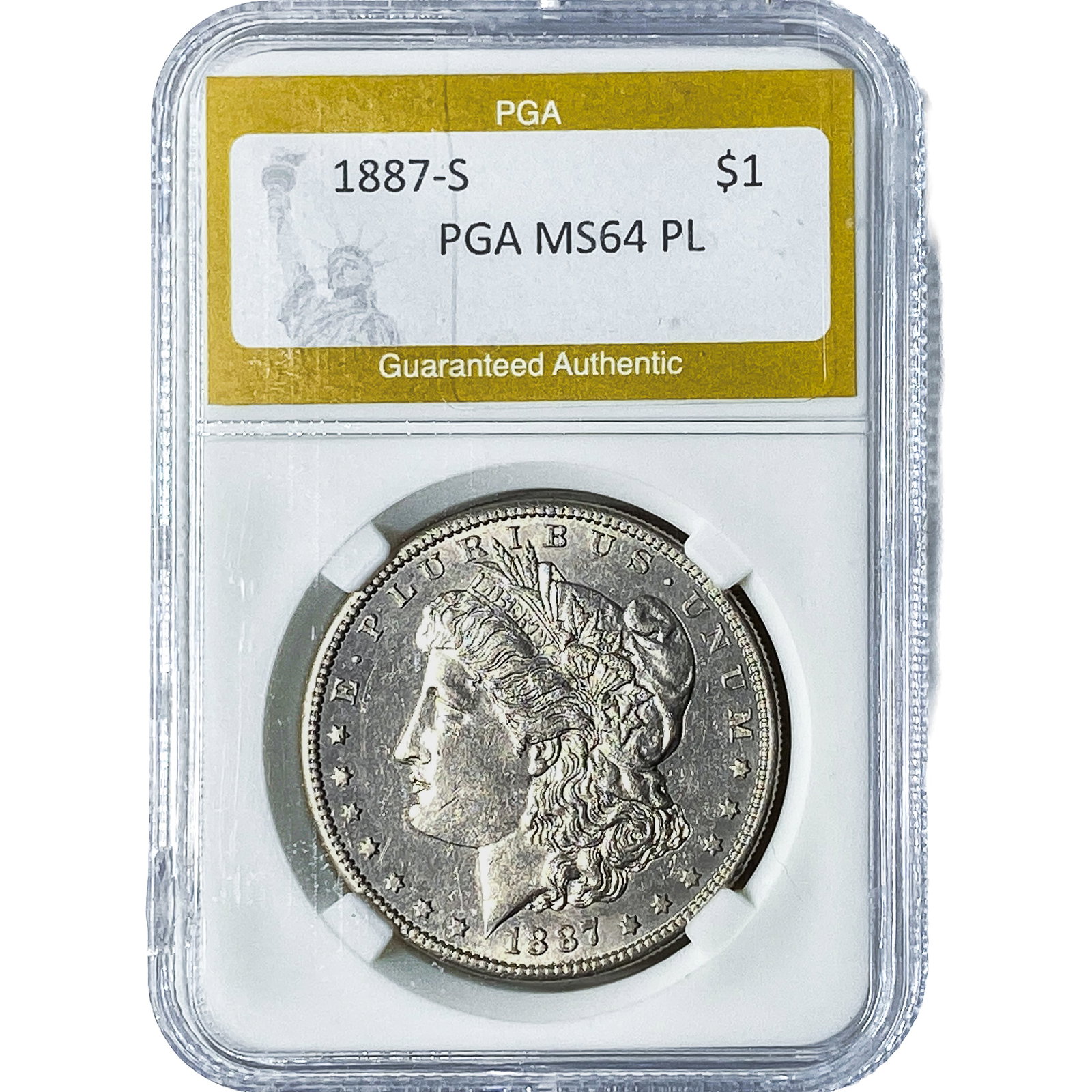 1887-S Morgan Silver Dollar PGA MS64PL: 1887-S Morgan Silver Dollar PGA MS64PL