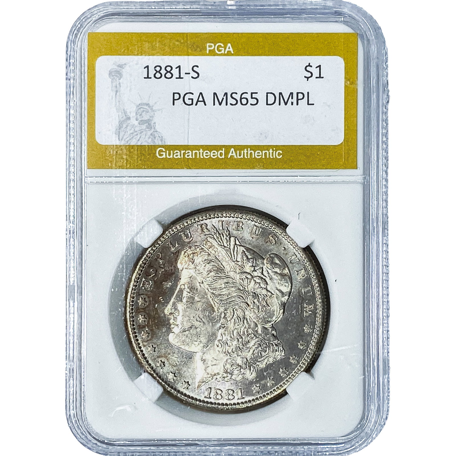 1881-S Morgan Silver Dollar PGA MS65DMPL: 1881-S Morgan Silver Dollar PGA MS65DMPL
