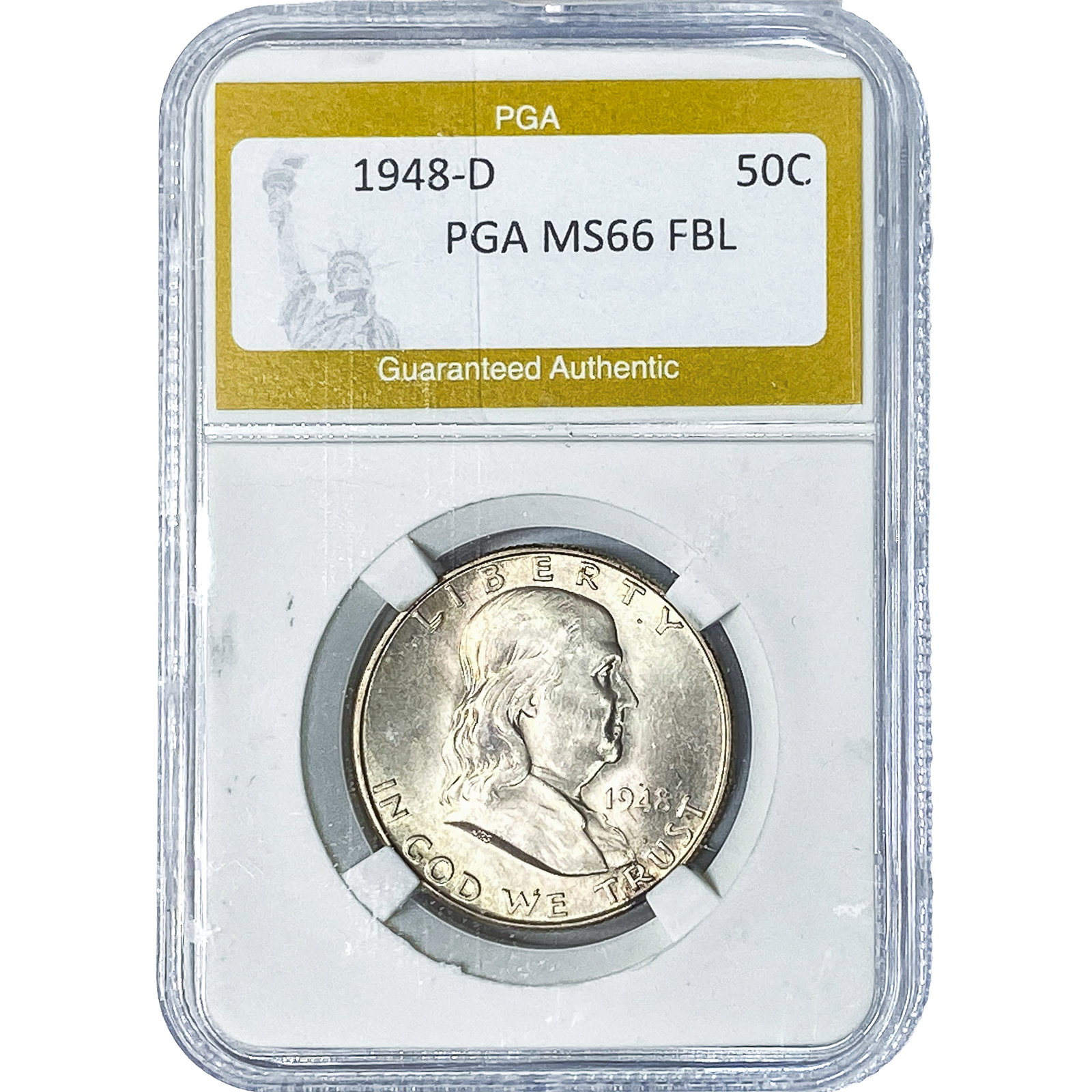 1948-D Franklin Half Dollar PGA MS66FBL: 1948-D Franklin Half Dollar PGA MS66FBL