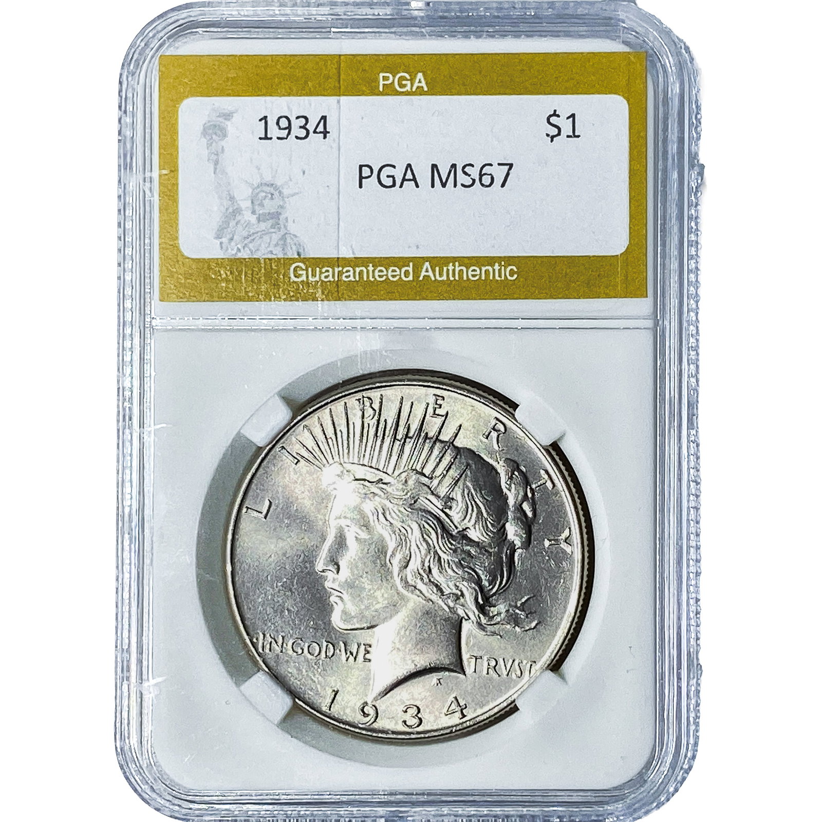 1934 Silver Peace Dollar PGA MS67: 1934 Silver Peace Dollar PGA MS67