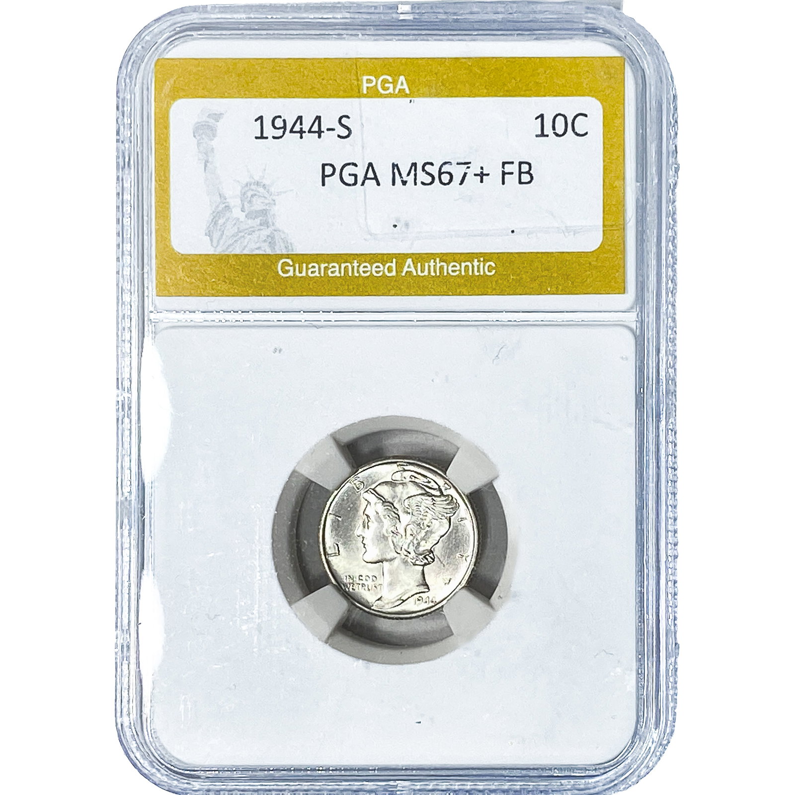 1944-S Mercury Silver Dime PGA MS67+FB: 1944-S Mercury Silver Dime PGA MS67+FB
