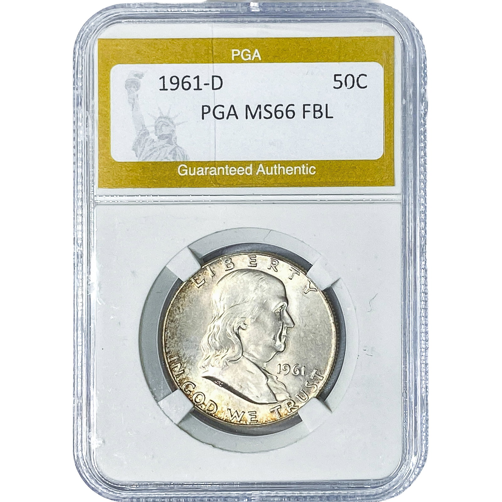 1961-D Franklin Half Dollar PGA MS66FBL: 1961-D Franklin Half Dollar PGA MS66FBL