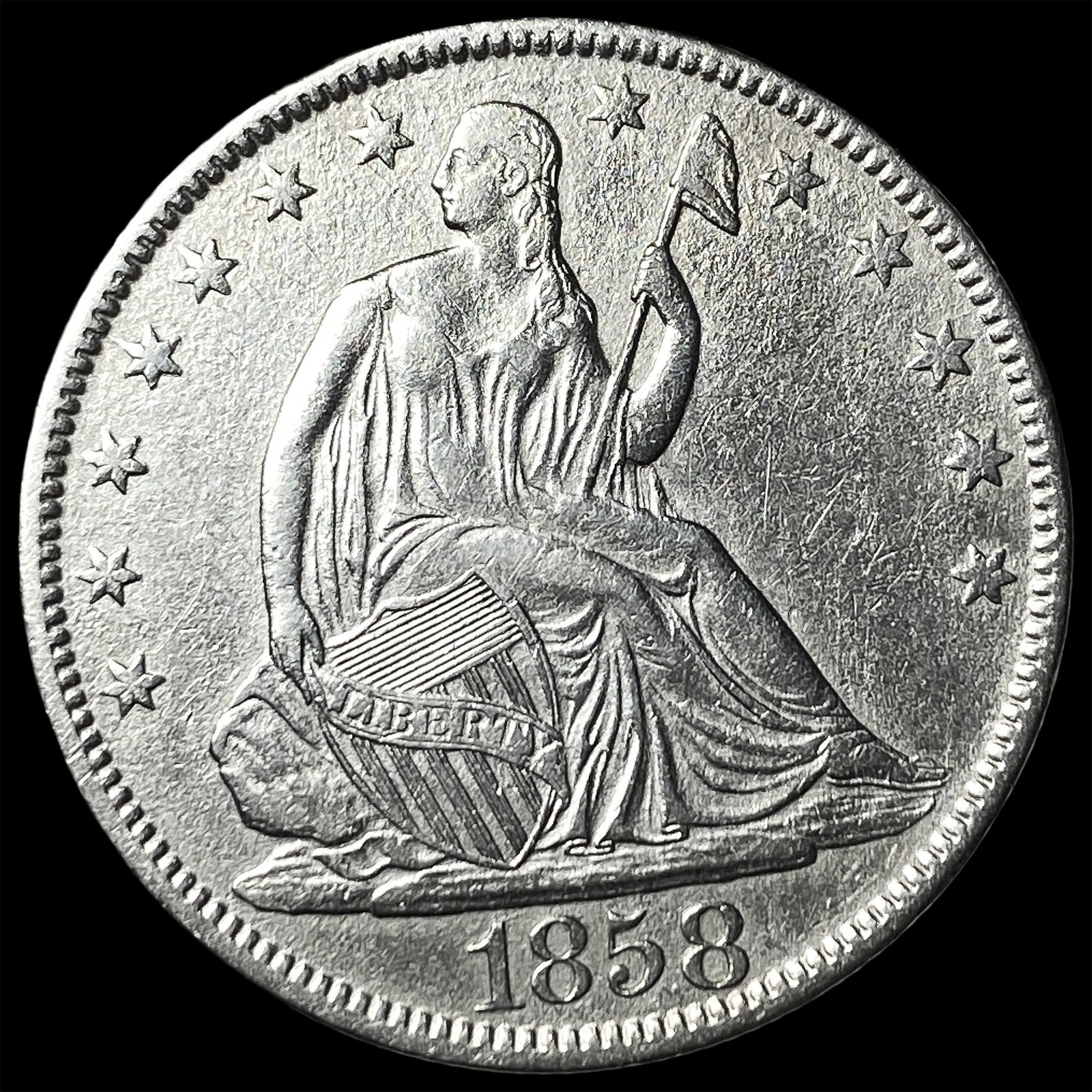 1858-O Silver Seated Liberty Half Dollar UNCIRCULATED: 1858-O Silver Seated Liberty Half Dollar UNCIRCULATED