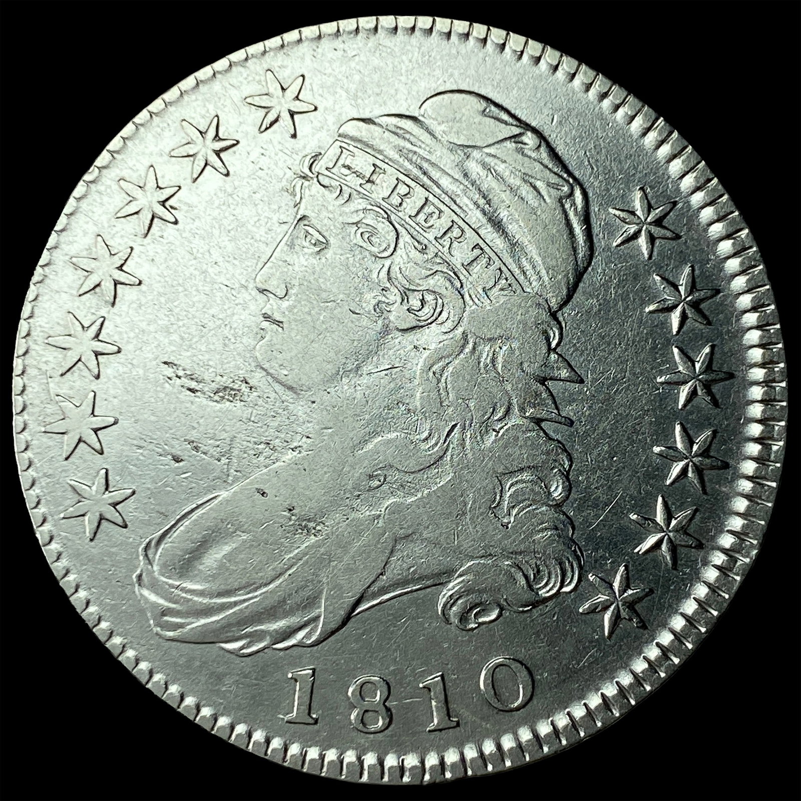 1810 Silver Capped Bust Half Dollar CLOSELY UNCIRCULATED: 1810 Silver Capped Bust Half Dollar CLOSELY UNCIRCULATED