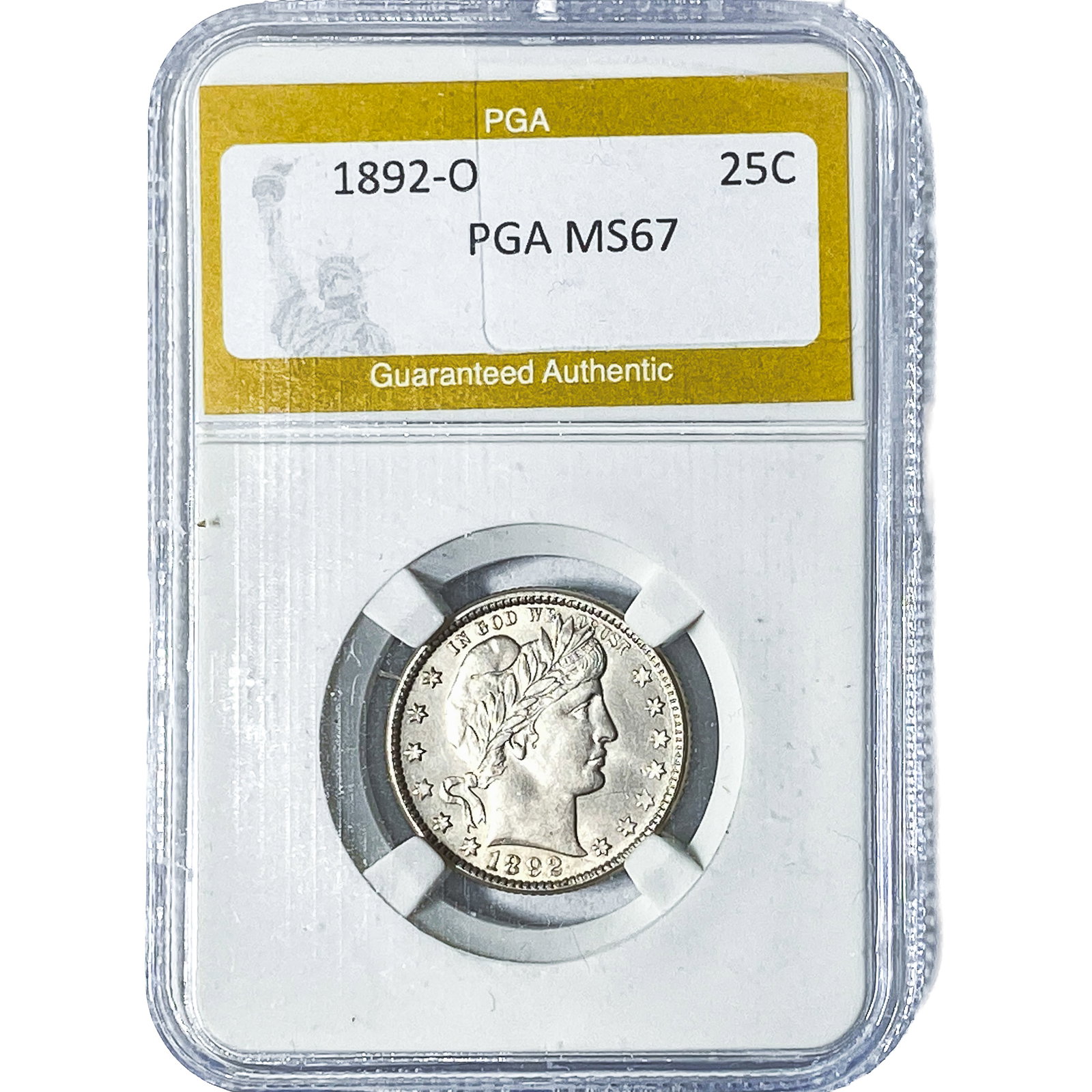 1892-O Barber Quarter PGA MS67: 1892-O Barber Quarter PGA MS67
