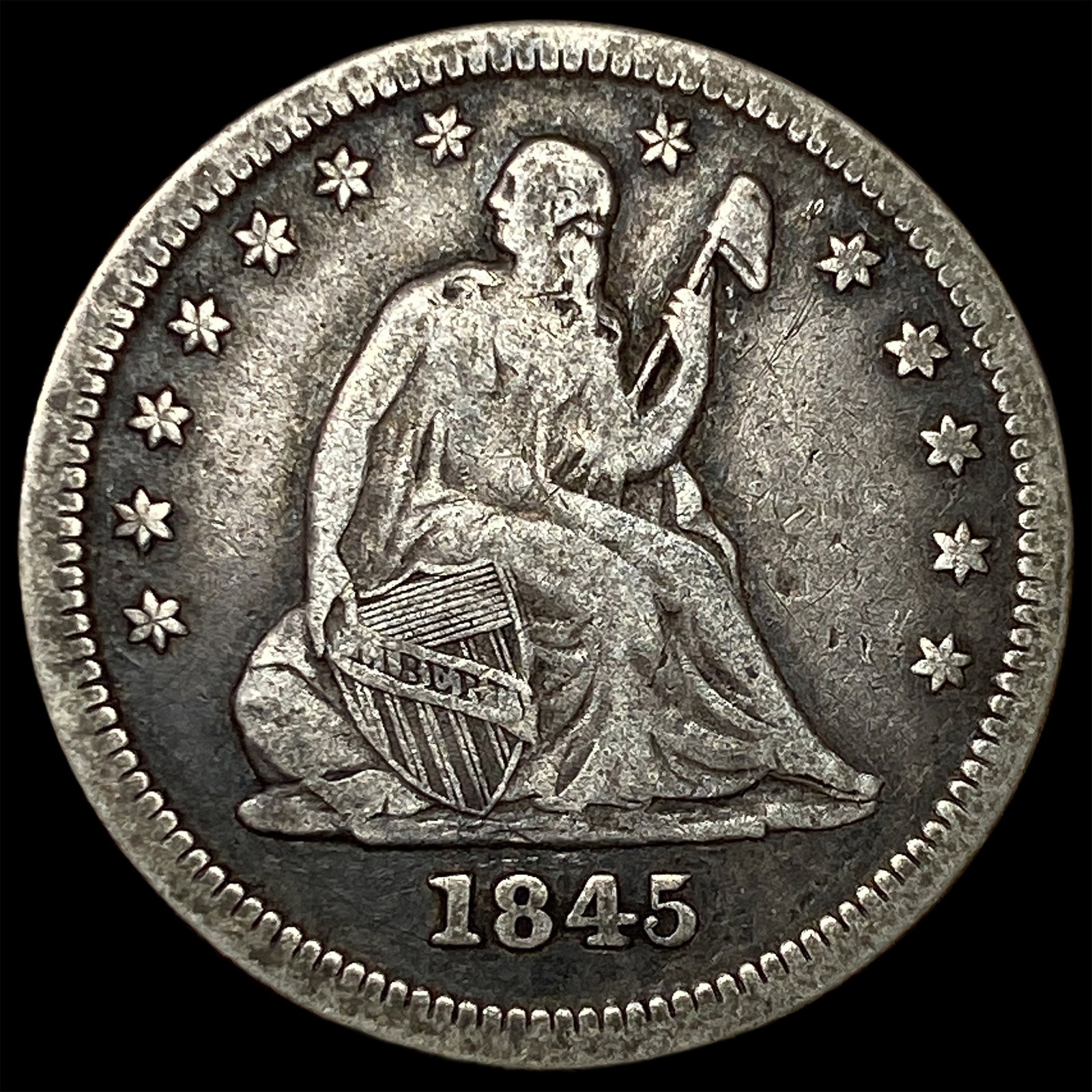 1845 Silver Seated Liberty Quarter LIGHTLY CIRCULATED (1 of 2)
