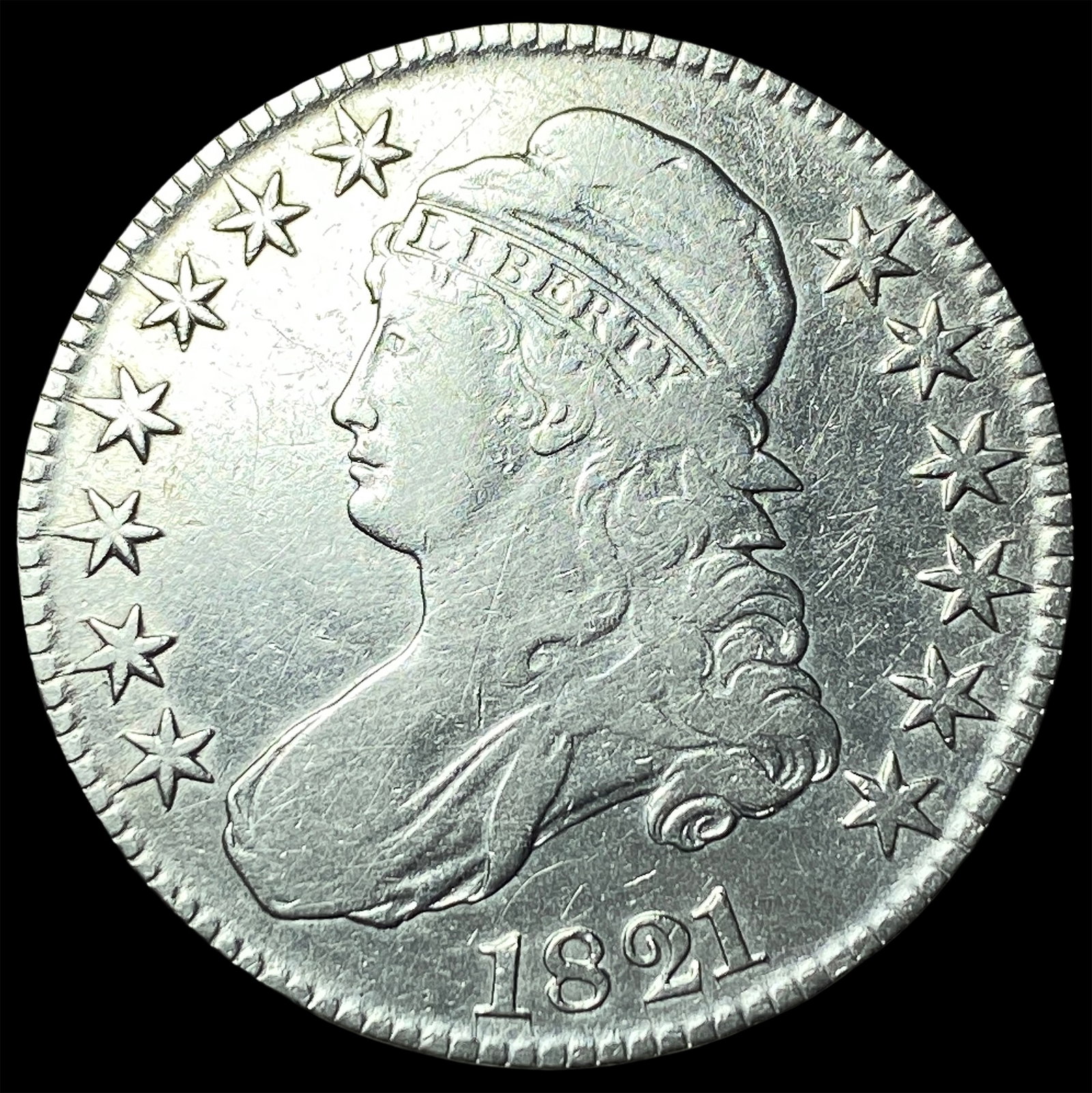 1821 Capped Bust Half Dollar CLOSELY UNCIRCULATED: 1821 Capped Bust Half Dollar CLOSELY UNCIRCULATED