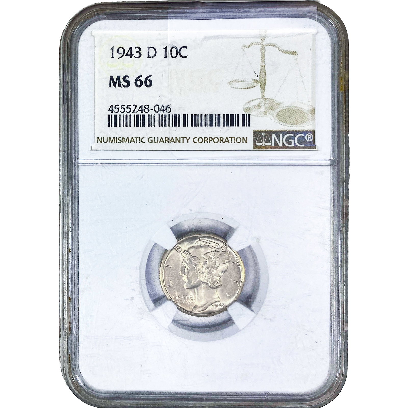 1943-D Mercury Silver Dime NGC MS66: 1943-D Mercury Silver Dime NGC MS66