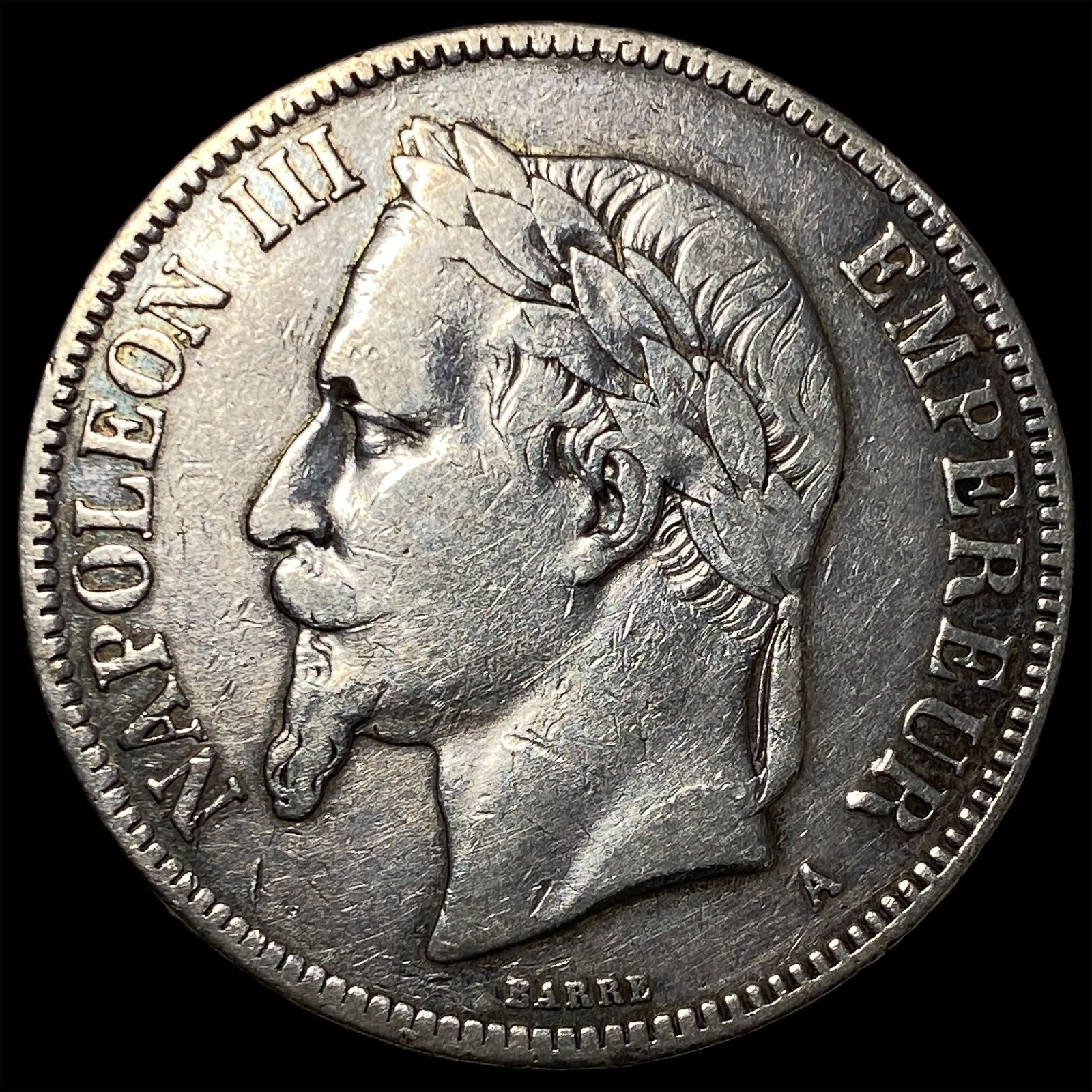 1870-A Silver 5 Francs Napoleon III NEARLY UNCIRCULATED (1 of 2)
