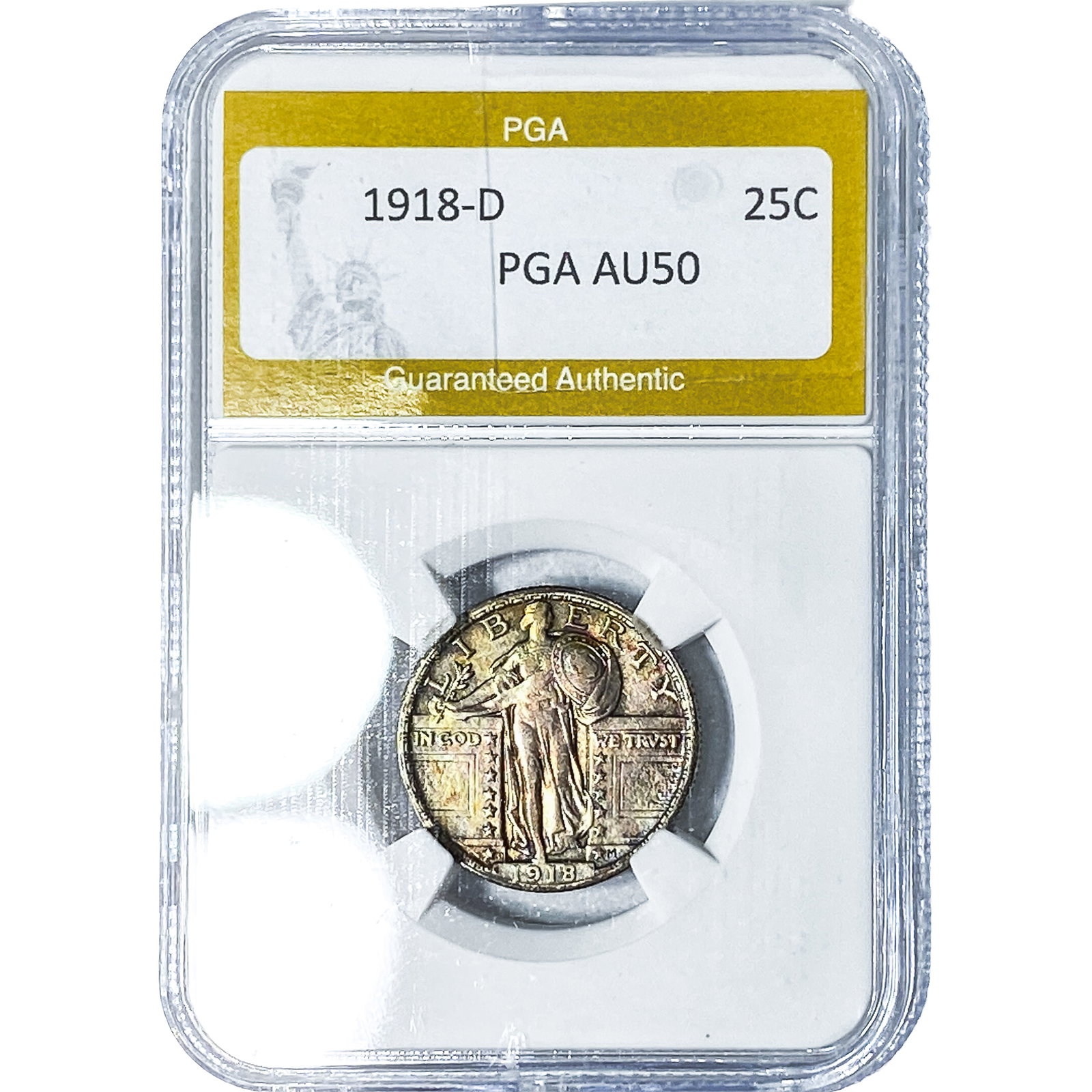 1918-D Standing Liberty Quarter PGA AU50: 1918-D Standing Liberty Quarter PGA AU50