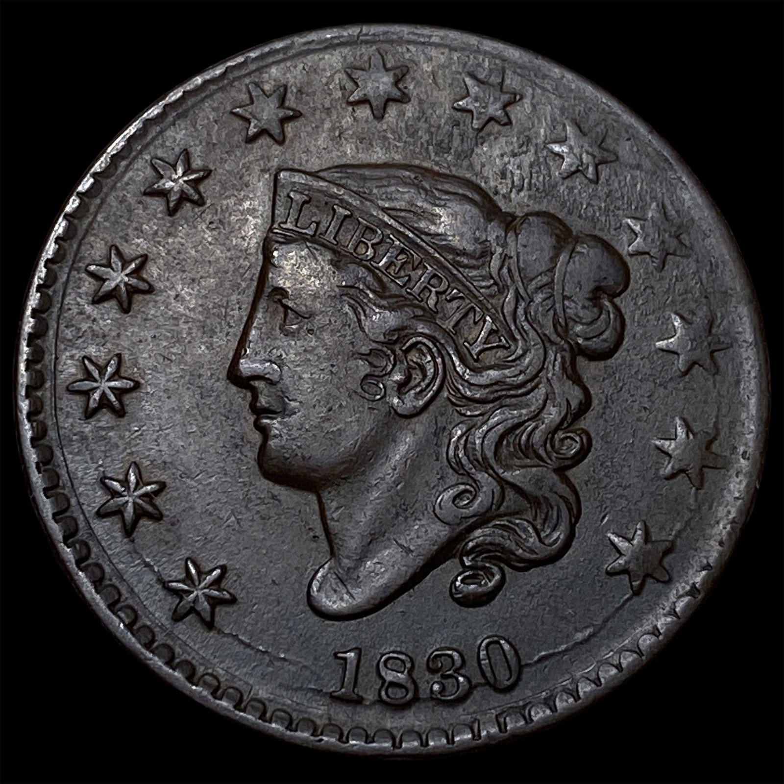 1830 Coronet Head Large Cent CHOICE AU: 1830 Coronet Head Large Cent CHOICE AU