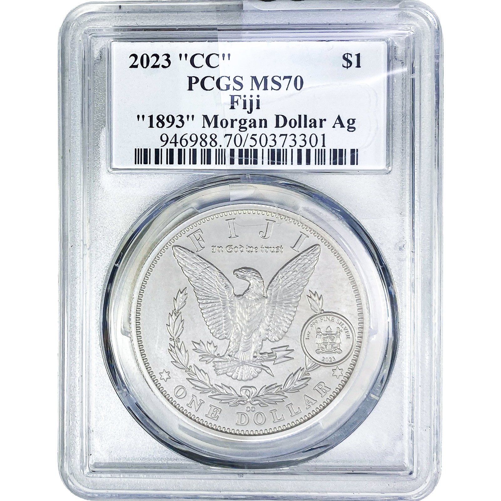 2023-CC $1 Fiji "1889" Morgan Ag PCGS MS70: 2023-CC $1 Fiji "1889" Morgan Ag PCGS MS70