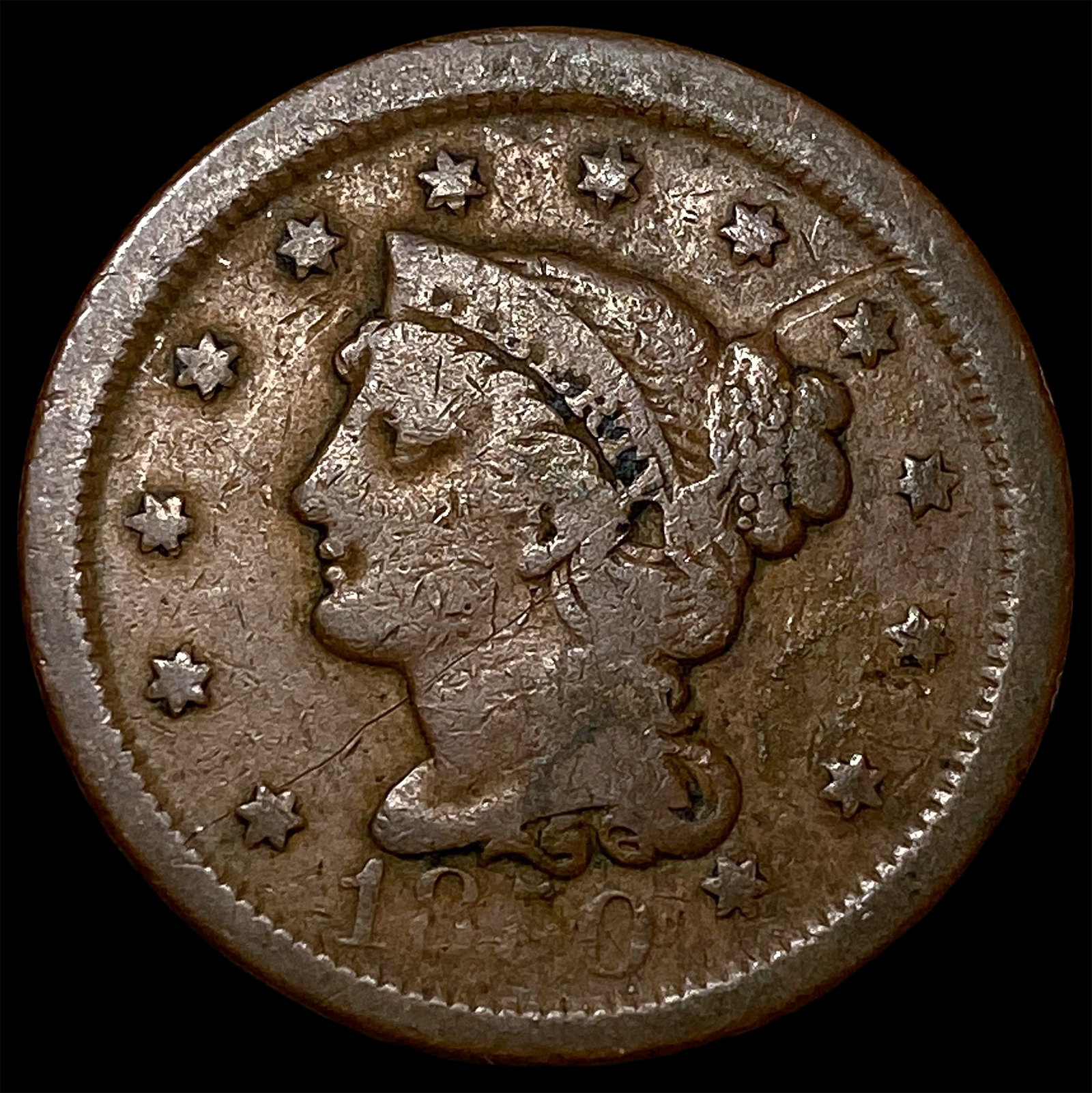 1850 Braided Hair Large Cent ABOUT UNCIRCULATED: 1850 Braided Hair Large Cent ABOUT UNCIRCULATED