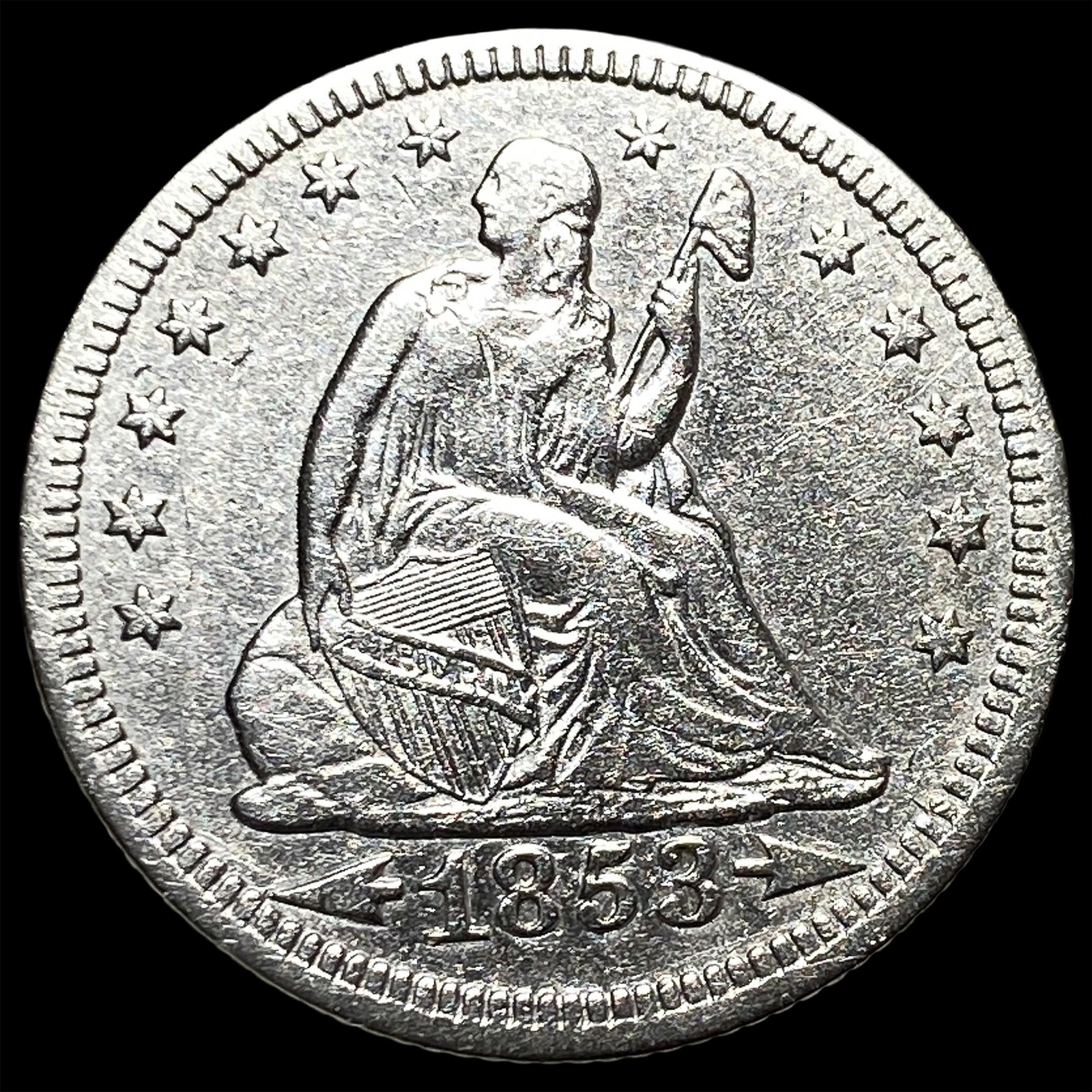 1853 Arrows Seated Liberty Quarter CLOSELY UNCIRCULATED: 1853 Arrows Seated Liberty Quarter CLOSELY UNCIRCULATED