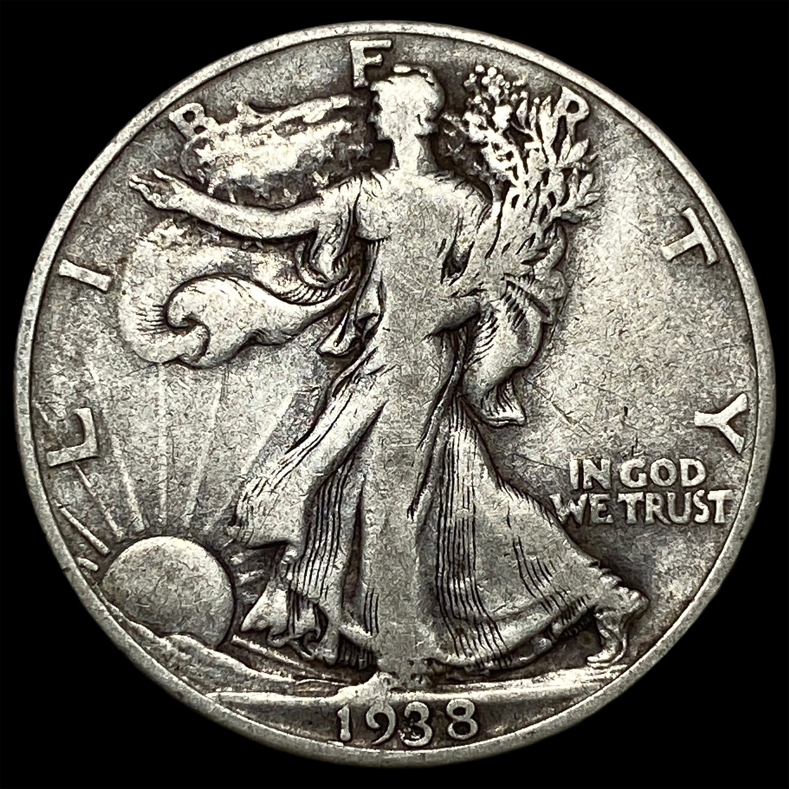 1938-D Silver Half Dollar Walking Liberty ABOUT UNCIRCULATED: 1938-D Silver Half Dollar Walking Liberty ABOUT UNCIRCULATED