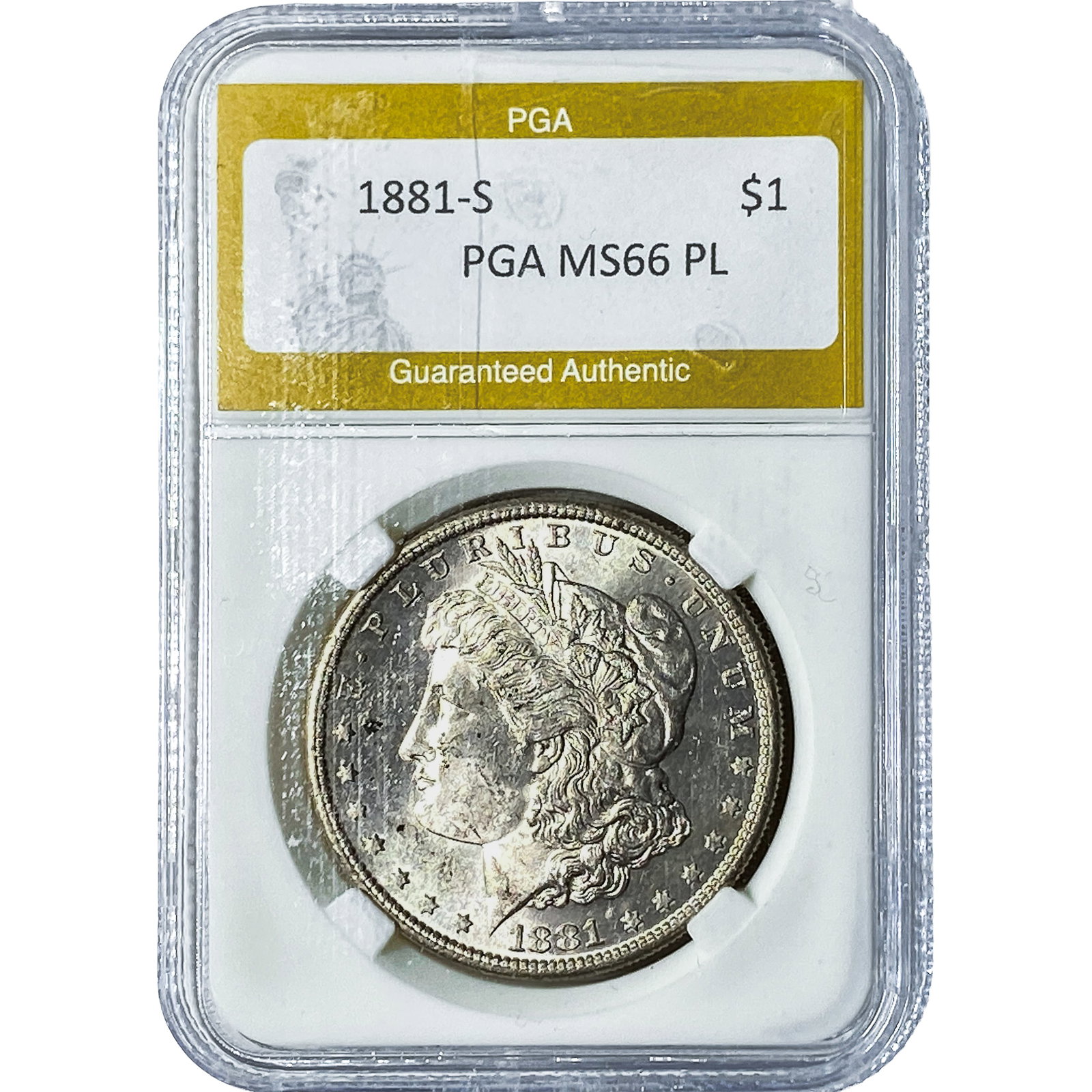 1881-S Morgan Silver Dollar PGA MS66PL: 1881-S Morgan Silver Dollar PGA MS66PL