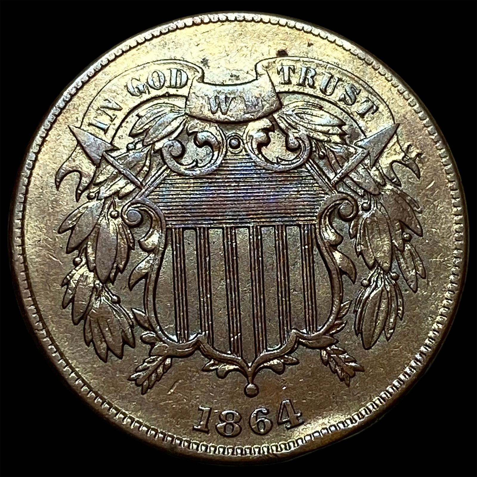 1864 Bronze Two-Cent Piece CHOICE AU: 1864 Bronze Two-Cent Piece CHOICE AU