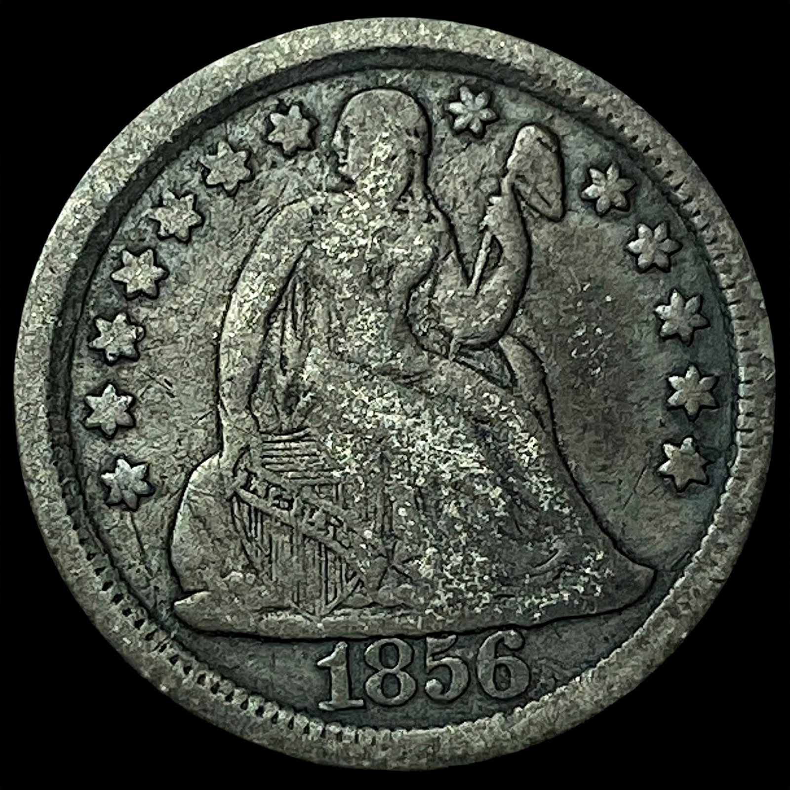 1856 Silver Seated Liberty Dime NEARLY UNCIRCULATED: 1856 Silver Seated Liberty Dime NEARLY UNCIRCULATED