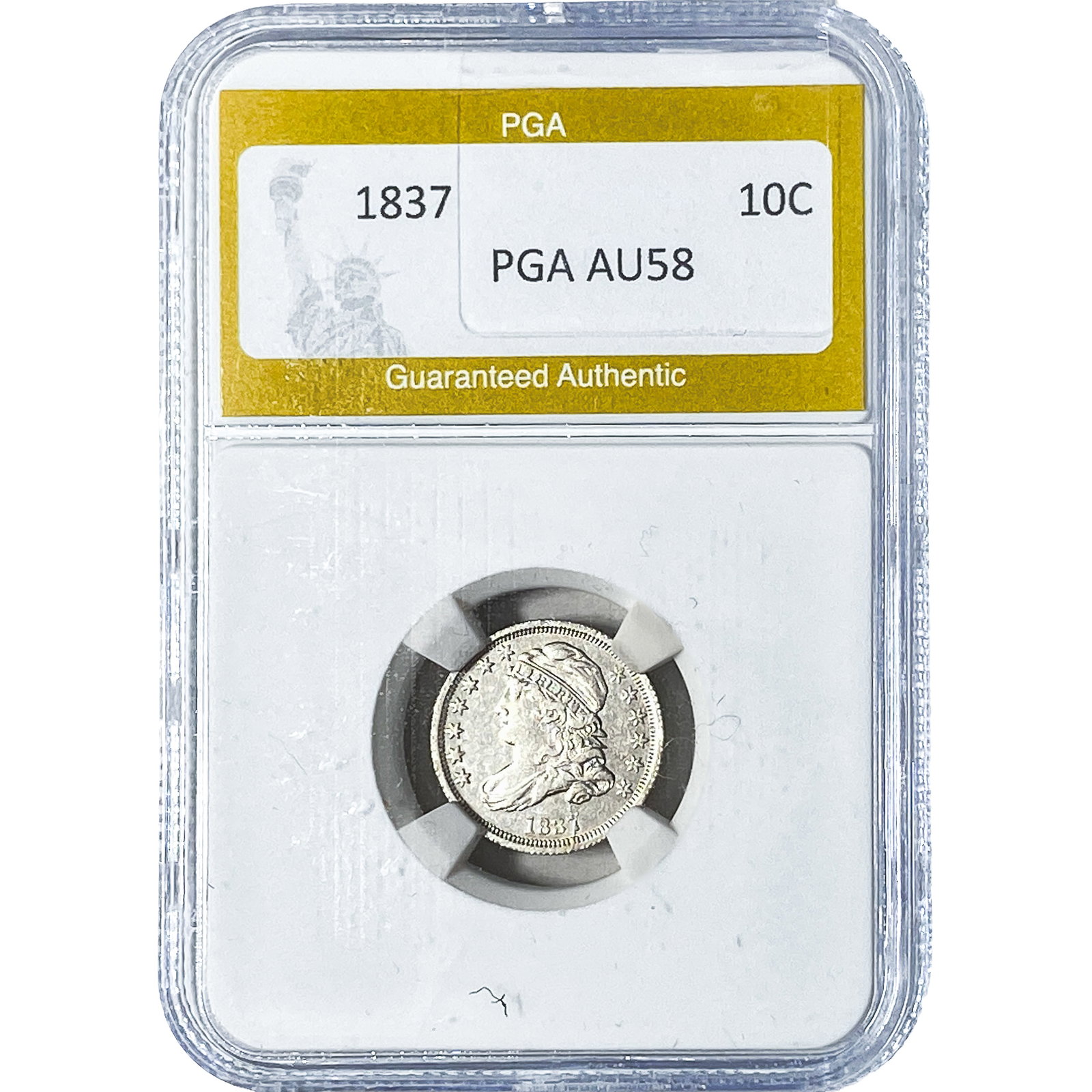 1837 Capped Bust Dime PGA AU58: 1837 Capped Bust Dime PGA AU58