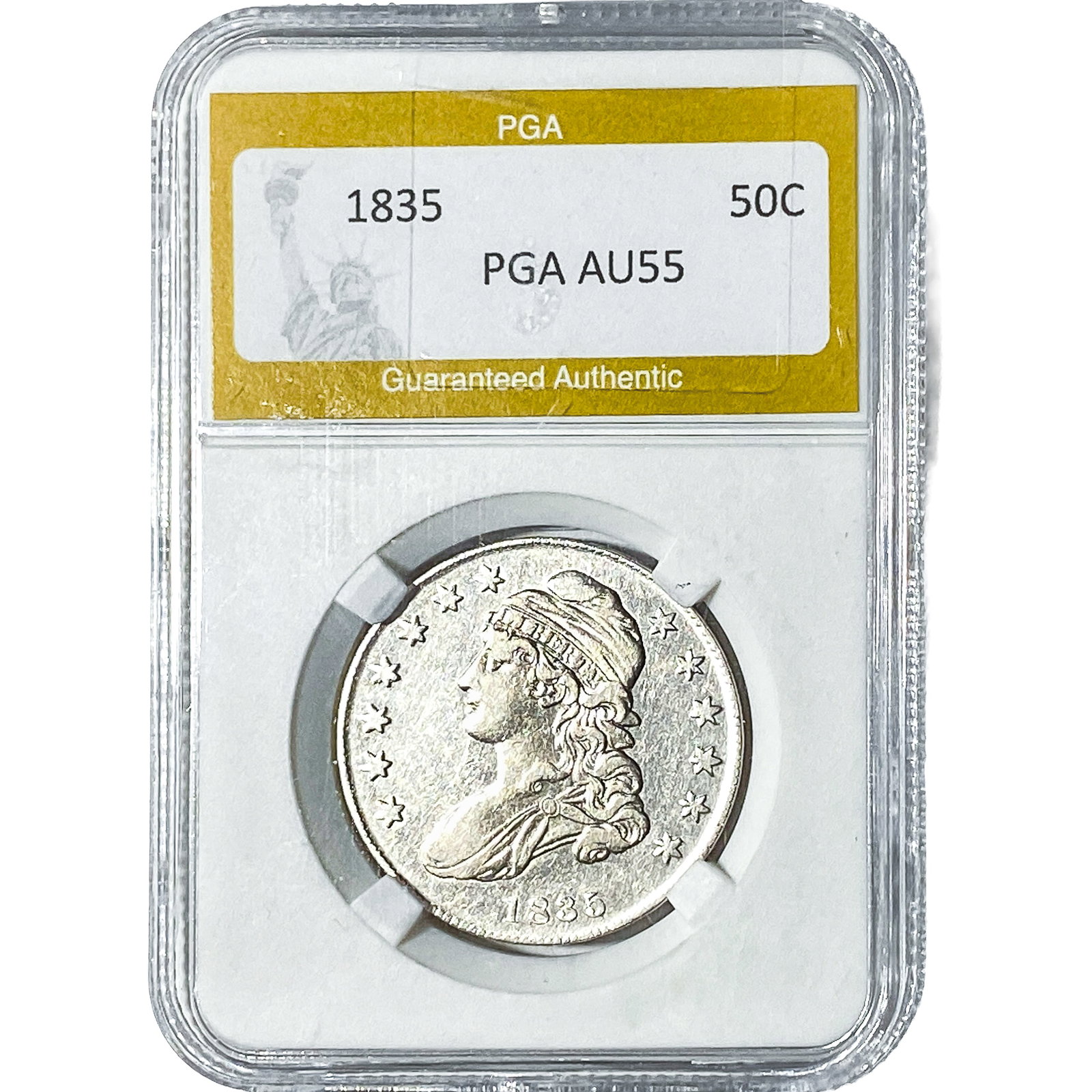 1835 Capped Bust Half Dollar PGA AU55: 1835 Capped Bust Half Dollar PGA AU55