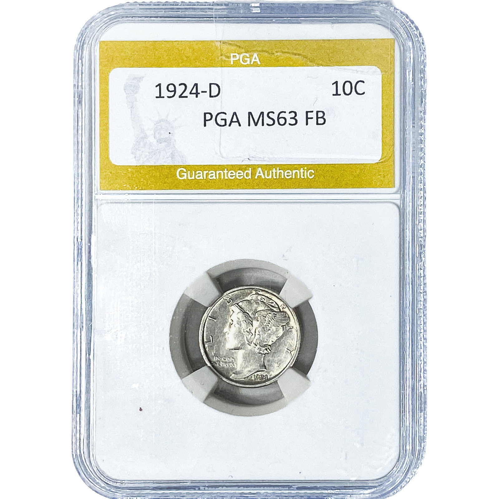 1924-D Mercury Silver Dime PGA MS63FB: 1924-D Mercury Silver Dime PGA MS63FB