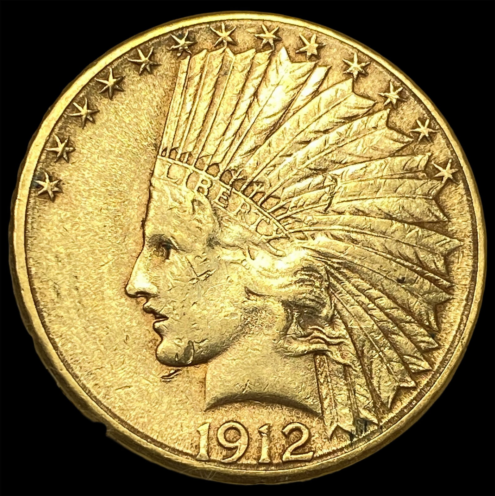 1912-S Indian Head Gold $10 Eagle CLOSELY UNCIRCULATED: 1912-S Indian Head Gold $10 Eagle CLOSELY UNCIRCULATED