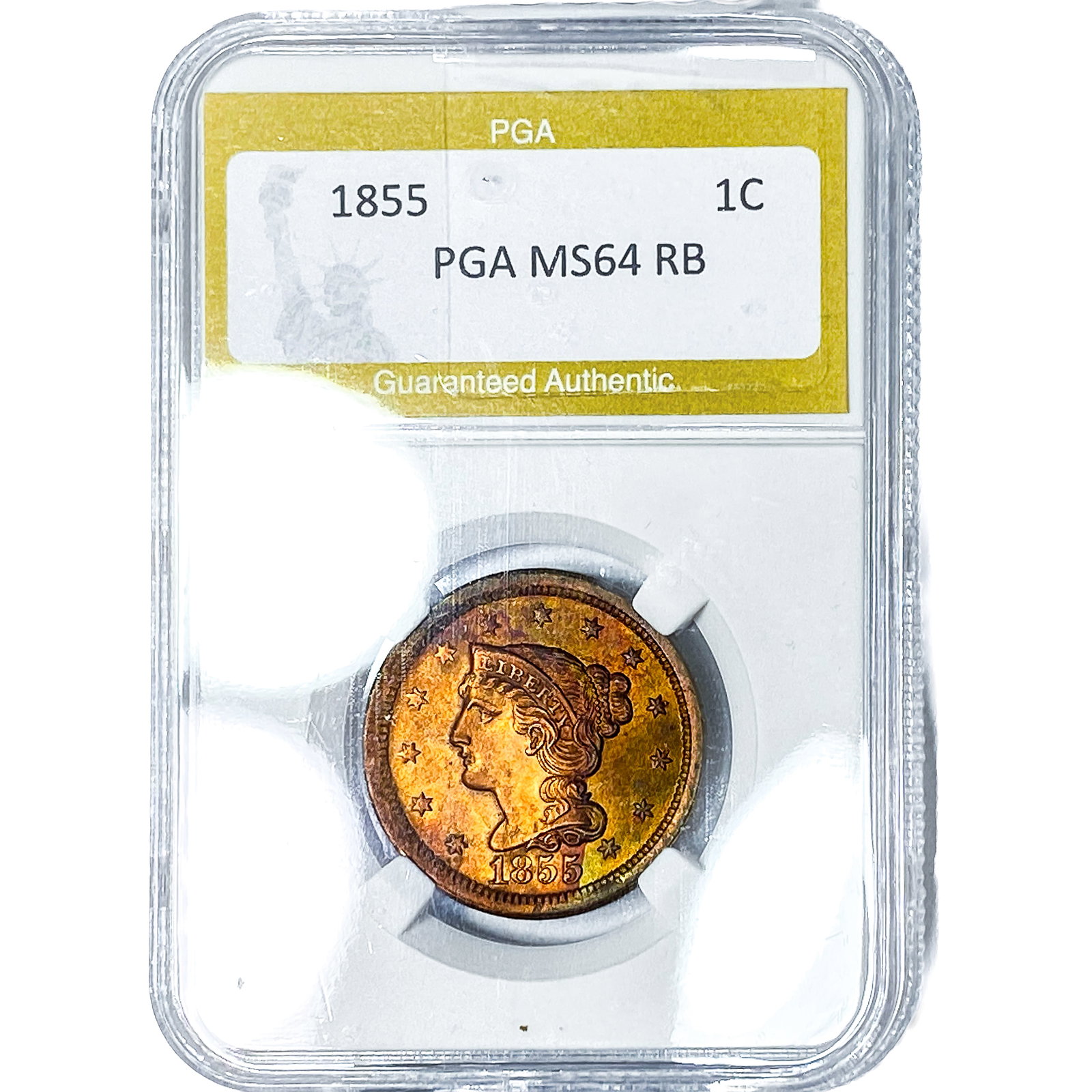 1855 Braided Hair Large Cent PGA MS64RB: 1855 Braided Hair Large Cent PGA MS64RB