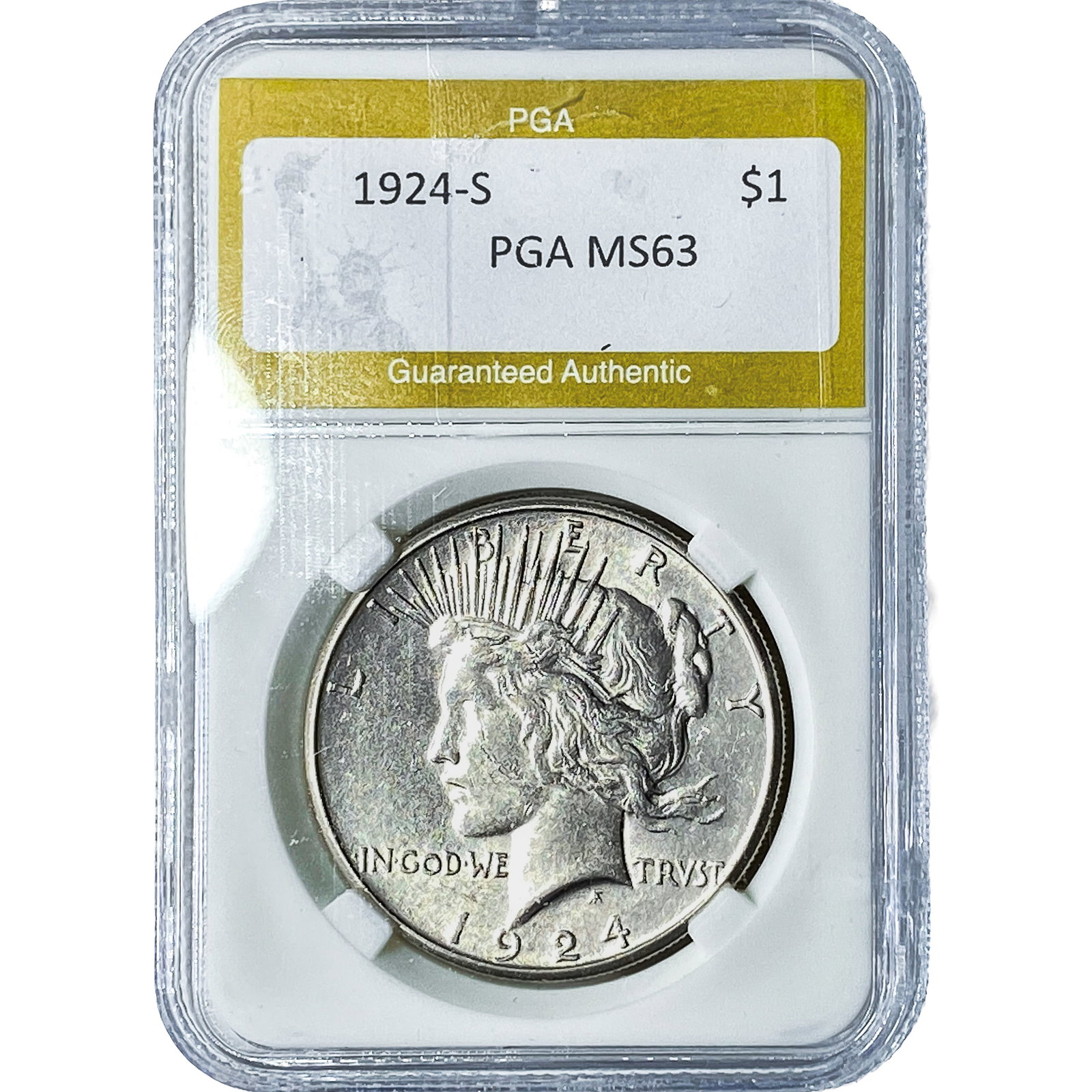1924-S Silver Peace Dollar PGA MS63: 1924-S Silver Peace Dollar PGA MS63