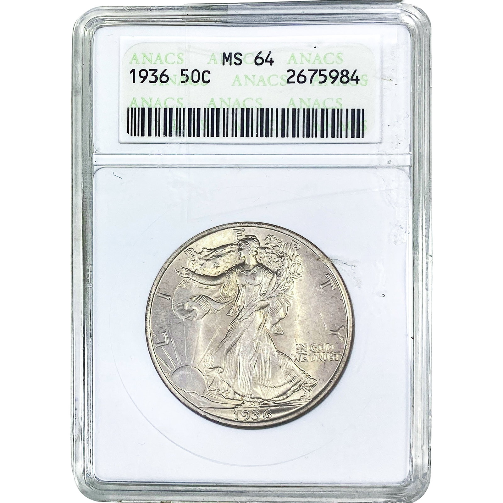 1936 Walking Liberty Half Dollar ANACS MS64: 1936 Walking Liberty Half Dollar ANACS MS64