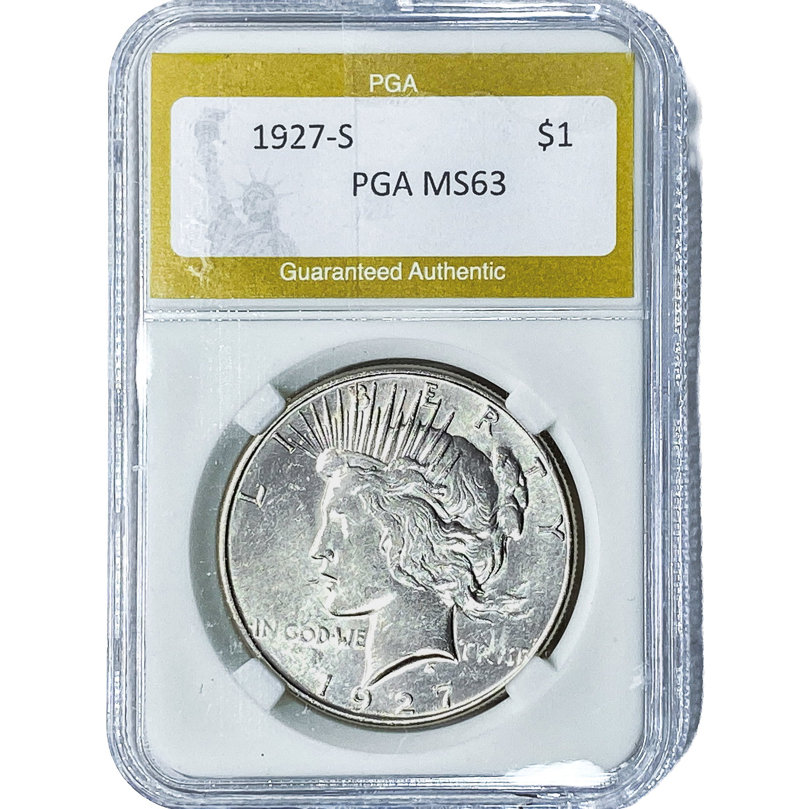1927-S Silver Peace Dollar PGA MS63: 1927-S Silver Peace Dollar PGA MS63