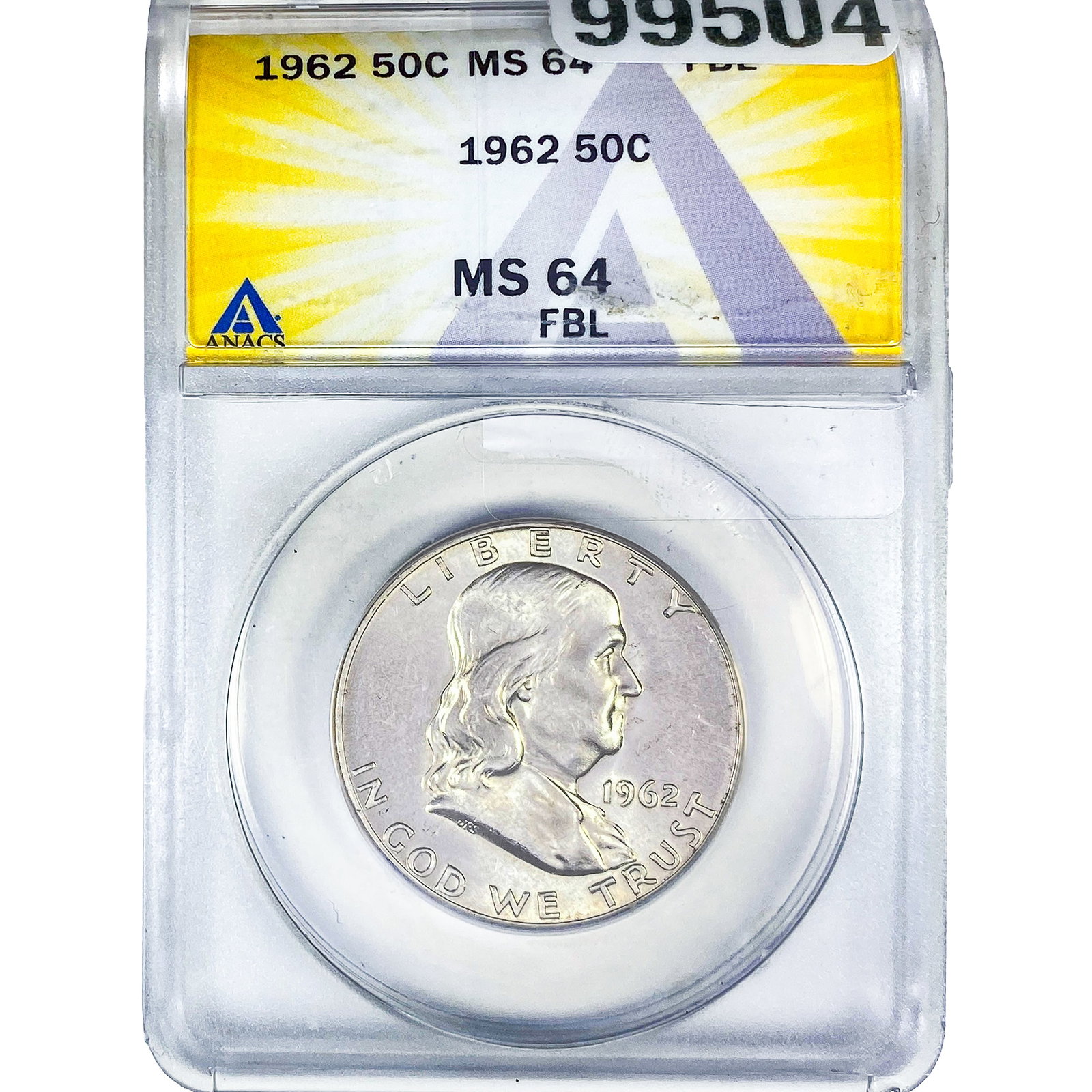 1962 Franklin Half Dollar ANACS MS64 FBL: 1962 Franklin Half Dollar ANACS MS64 FBL
