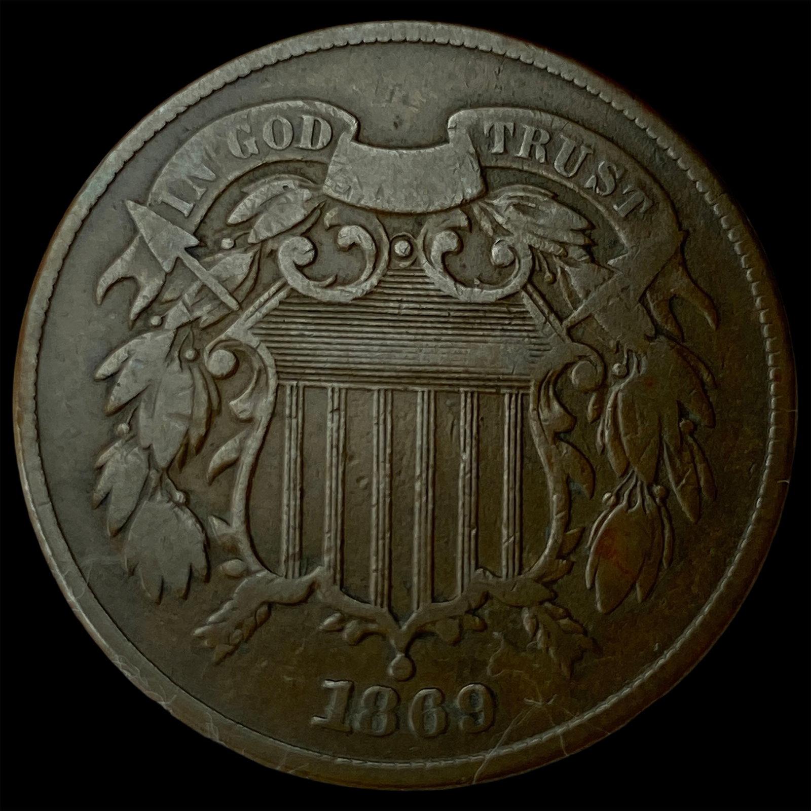 1869 Bronze Two-Cent Piece NEARLY UNCIRCULATED: 1869 Bronze Two-Cent Piece NEARLY UNCIRCULATED