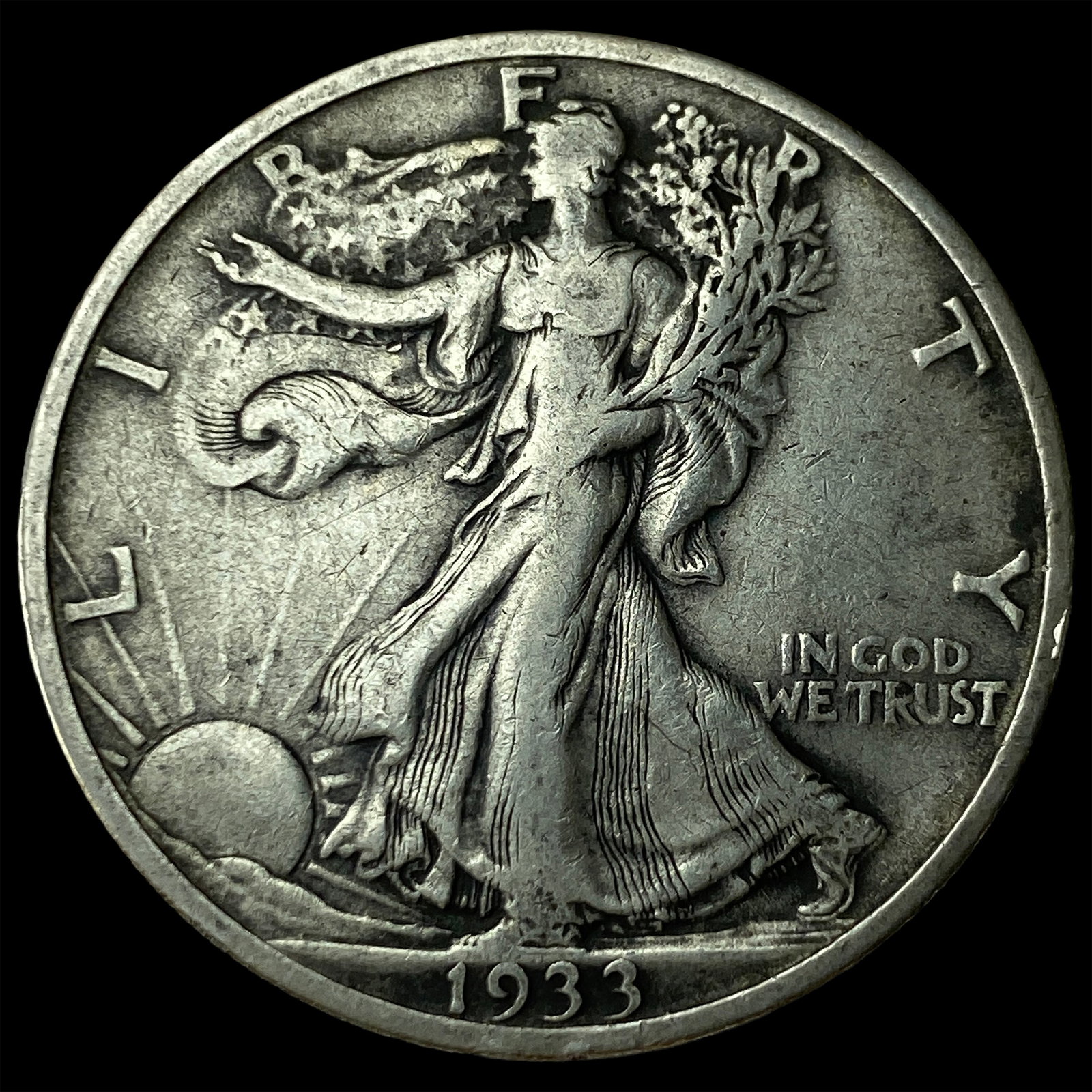 1933-S Silver Half Dollar Walking Liberty NEARLY UNCIRCULATED: 1933-S Silver Half Dollar Walking Liberty NEARLY UNCIRCULATED