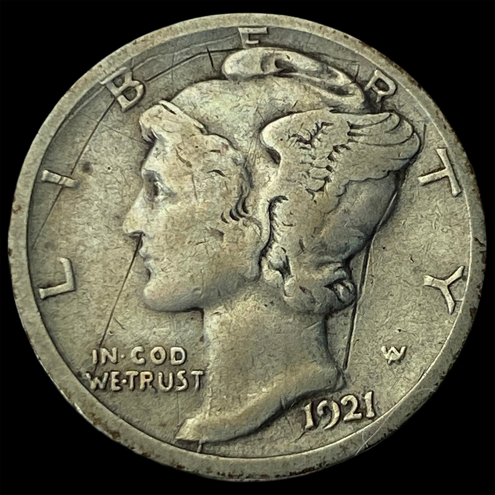 1921-D Silver Mercury Dime NEARLY UNCIRCULATED: 1921-D Silver Mercury Dime NEARLY UNCIRCULATED