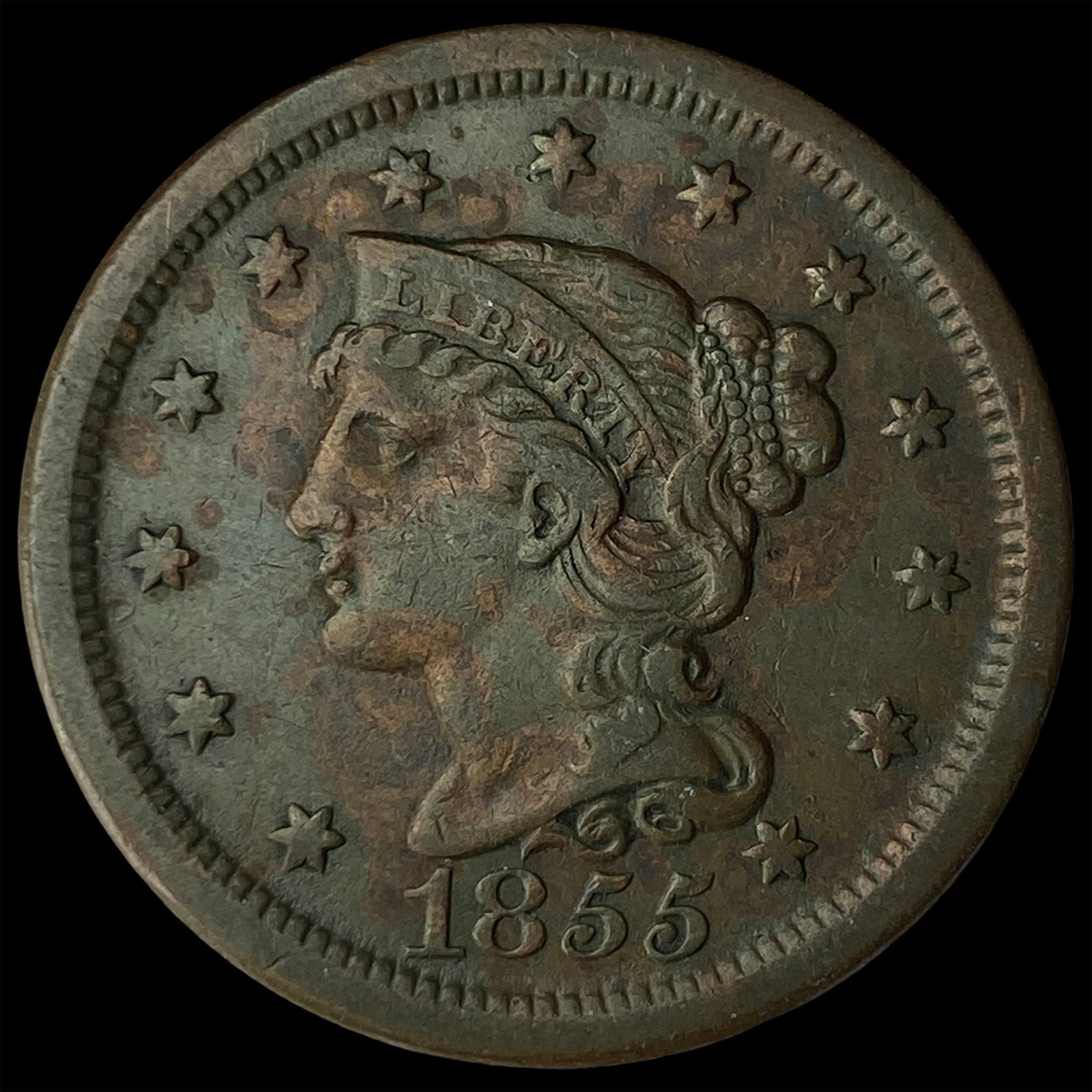 1855 Braided Hair Large Cent CHOICE AU: 1855 Braided Hair Large Cent CHOICE AU
