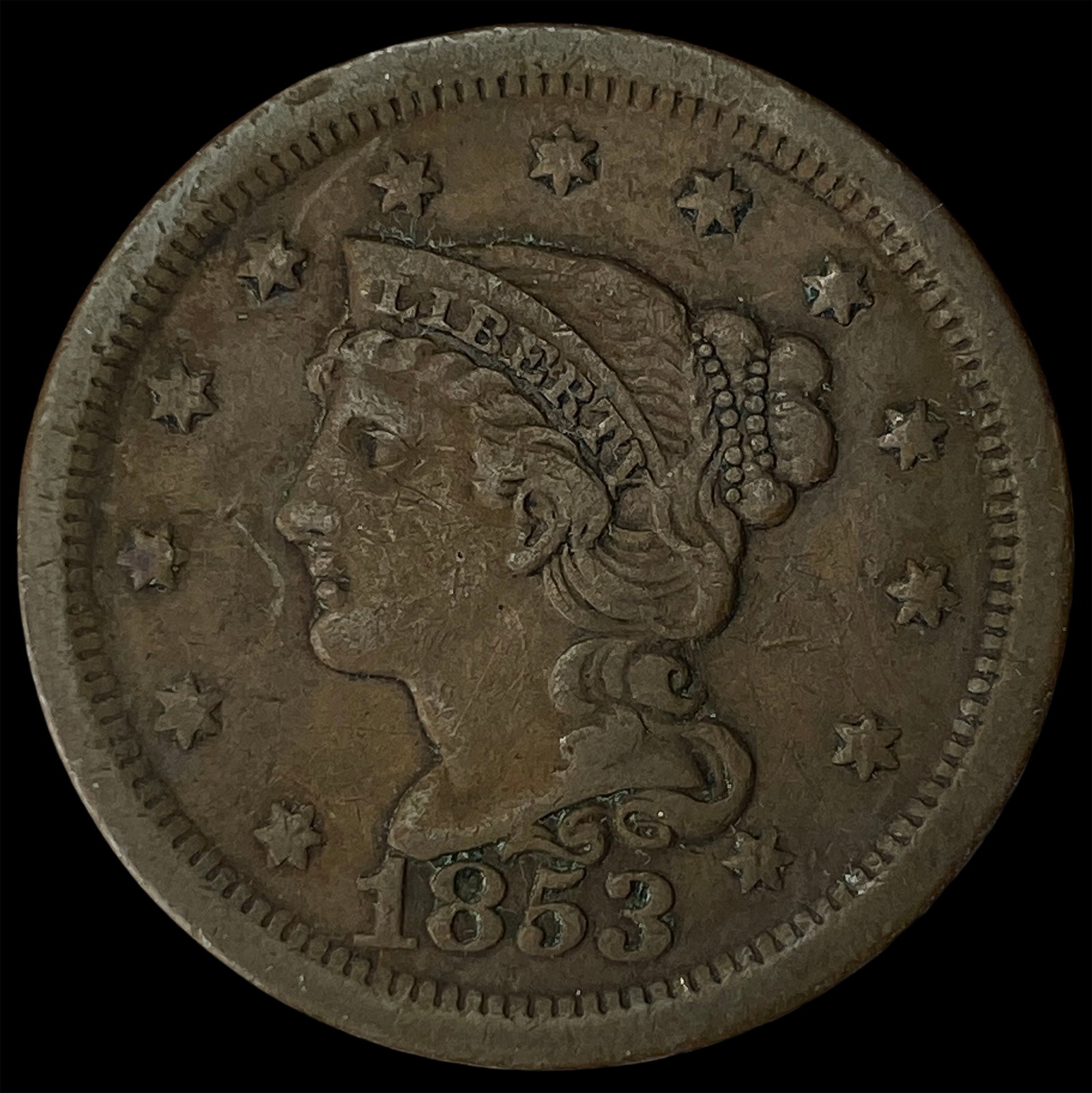 1853 Braided Hair Large Cent NEARLY UNCIRCULATED: 1853 Braided Hair Large Cent NEARLY UNCIRCULATED