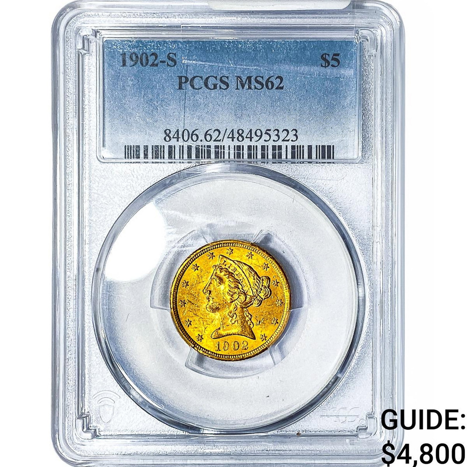 1902-S $5 Gold Half Eagle PCGS MS62: 1902-S $5 Gold Half Eagle PCGS MS62