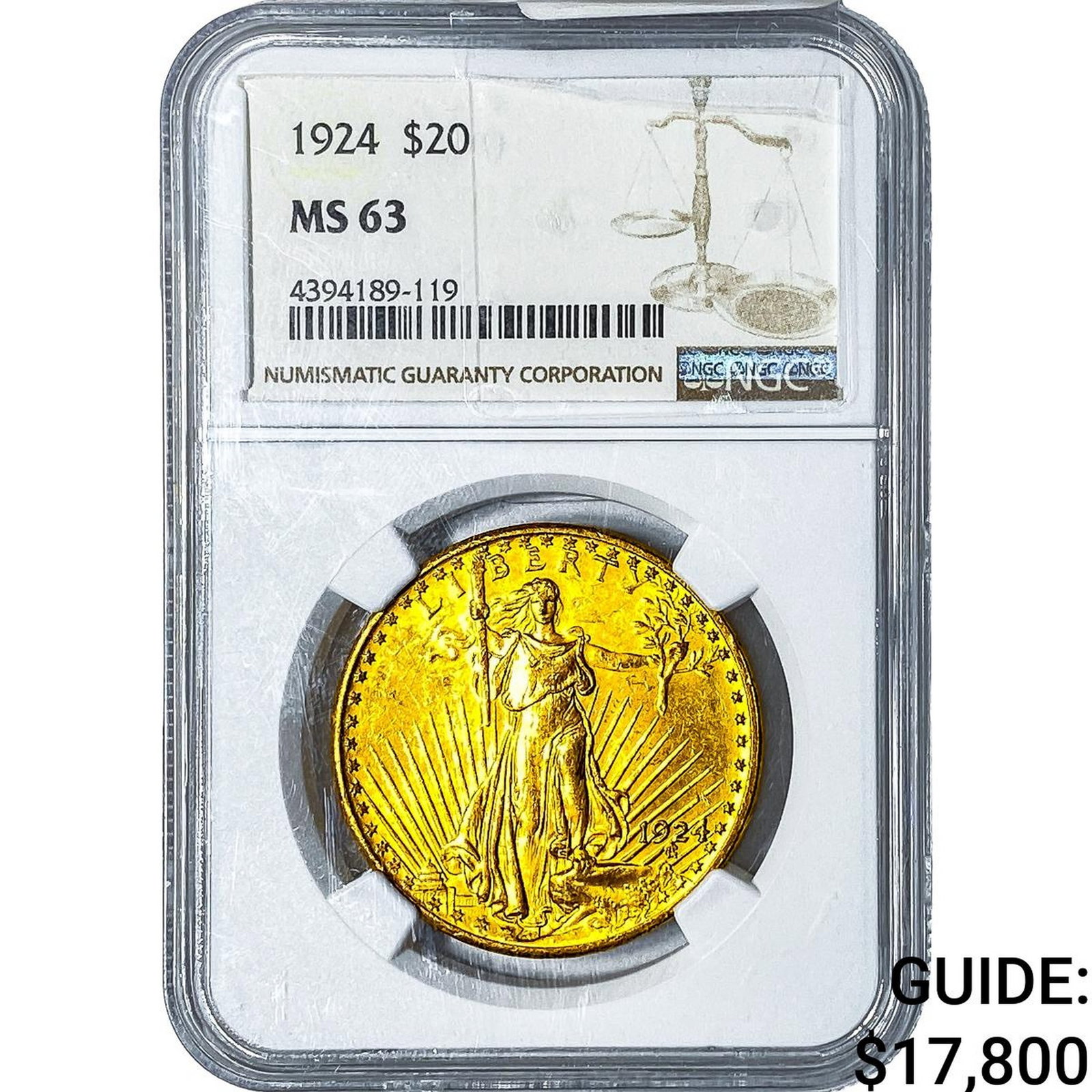 1924 $20 Gold Double Eagle NGC MS63: 1924 $20 Gold Double Eagle NGC MS63
