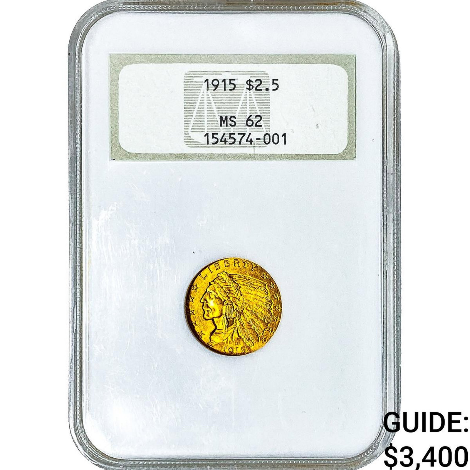 1915 $2.50 Gold Quarter Eagle NGC MS62: 1915 $2.50 Gold Quarter Eagle NGC MS62