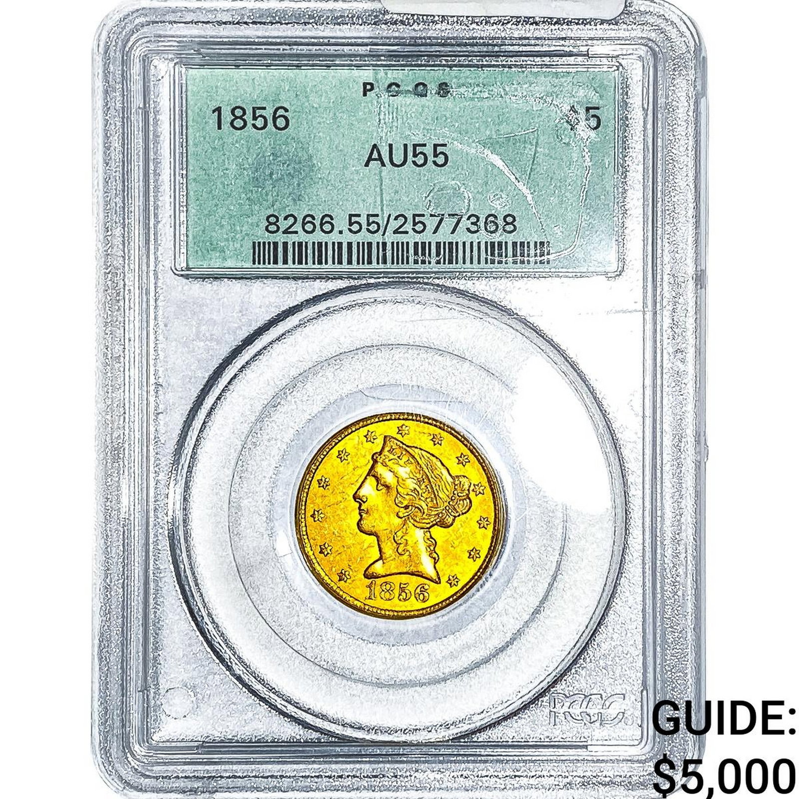 1856 $5 Gold Half Eagle PCGS AU55 (1 of 4)