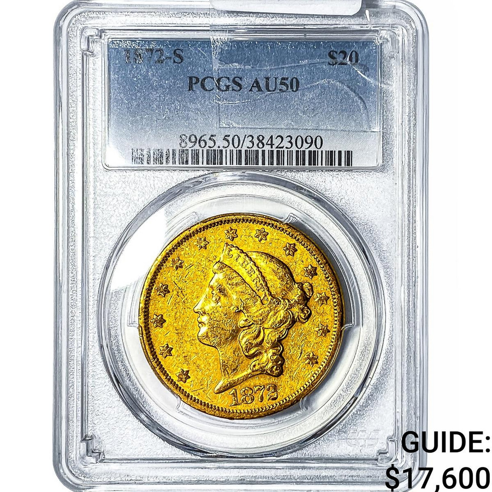 1872-S $20 Gold Double Eagle PCGS AU50: 1872-S $20 Gold Double Eagle PCGS AU50