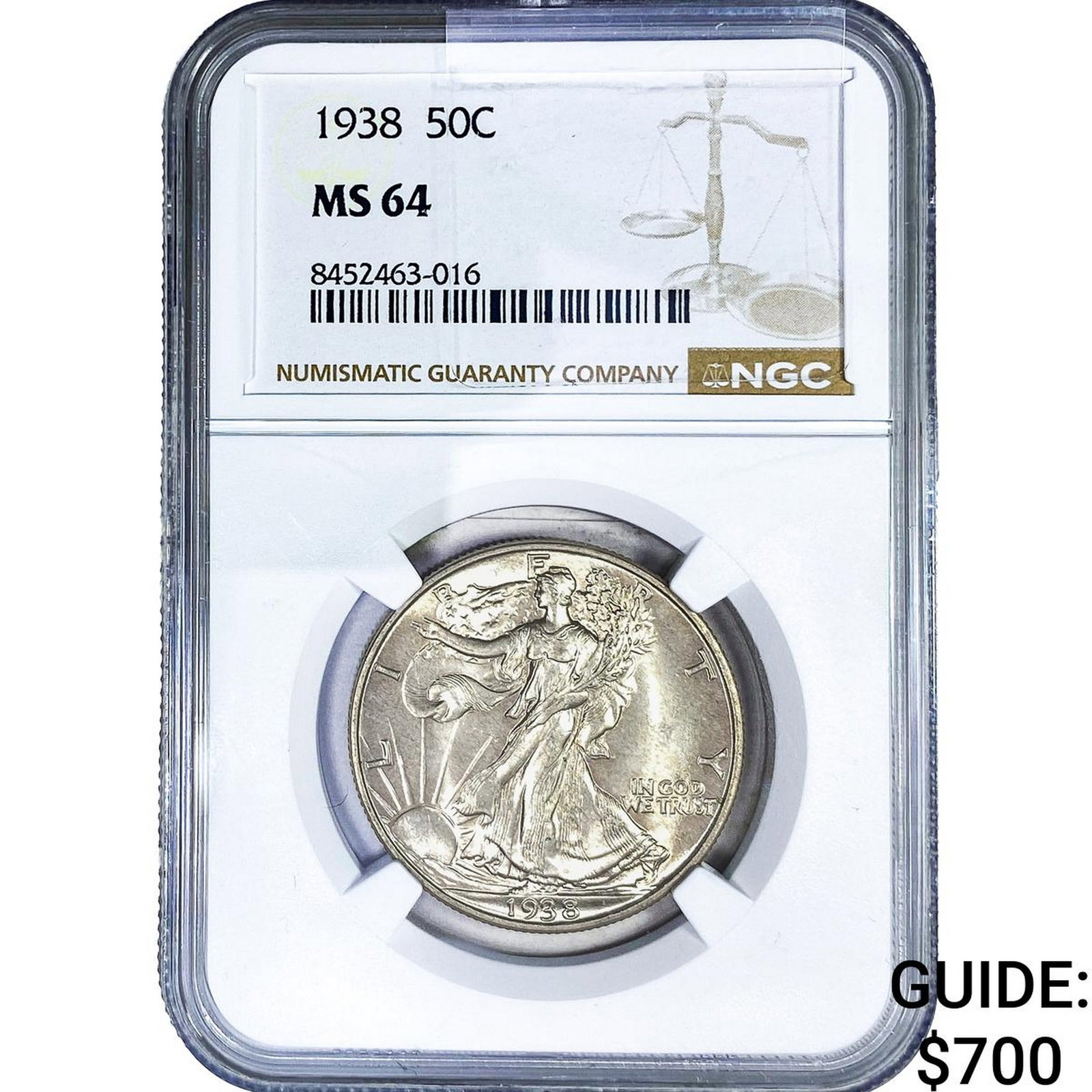 1938 Walking Liberty Half Dollar NGC MS64: 1938 Walking Liberty Half Dollar NGC MS64
