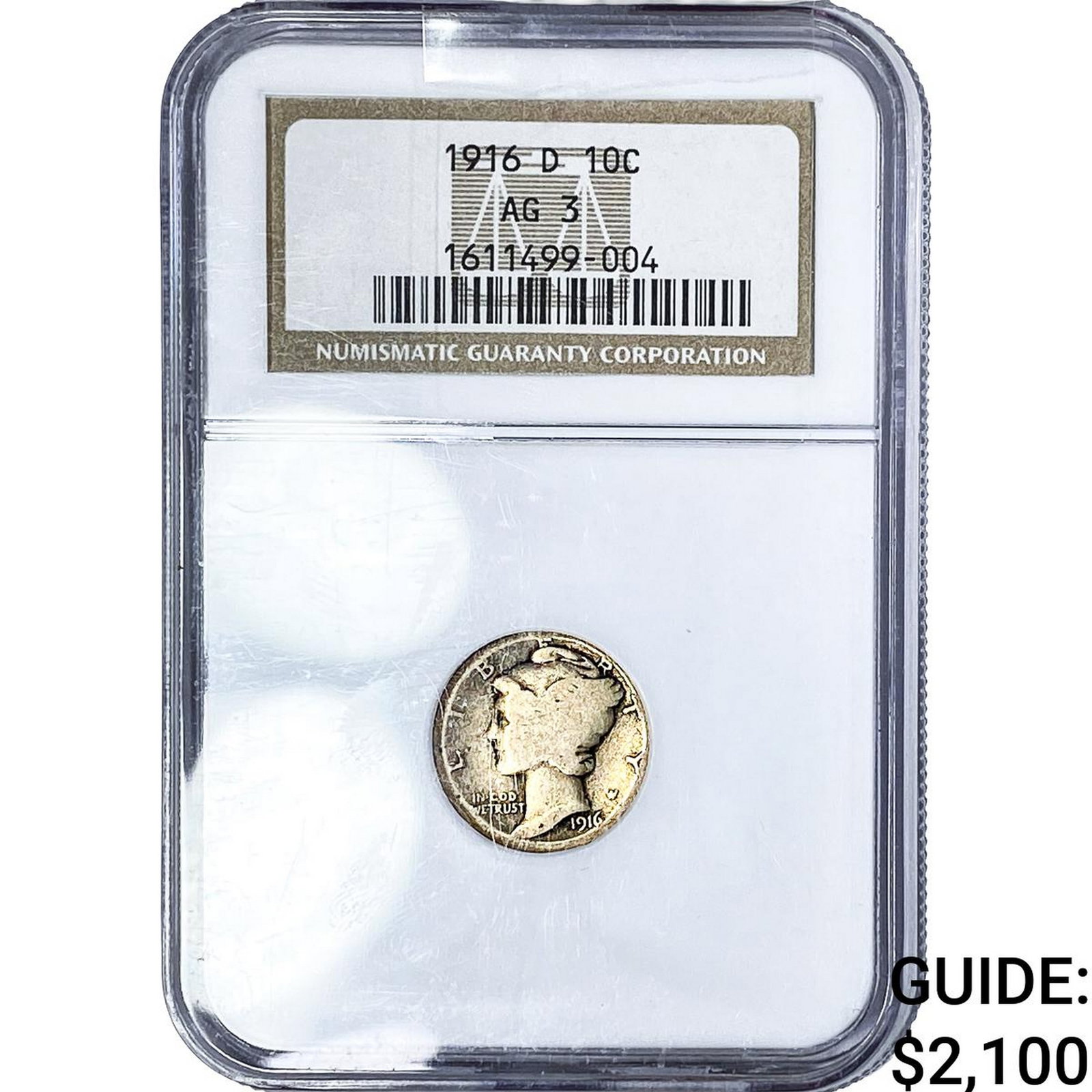 1916-D Mercury Silver Dime NGC AG3: 1916-D Mercury Silver Dime NGC AG3