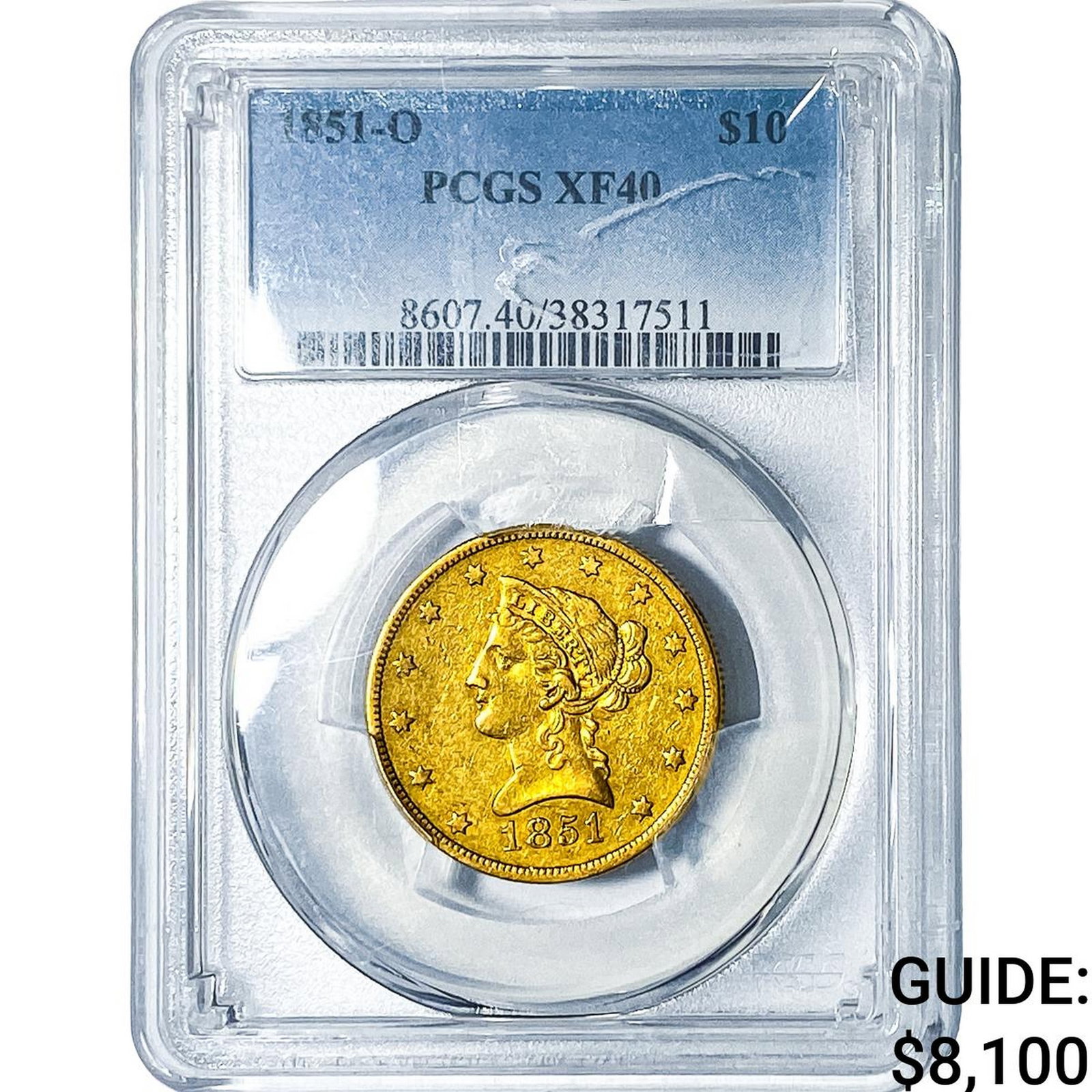 1851-O $10 Gold Eagle PCGS XF40: 1851-O $10 Gold Eagle PCGS XF40