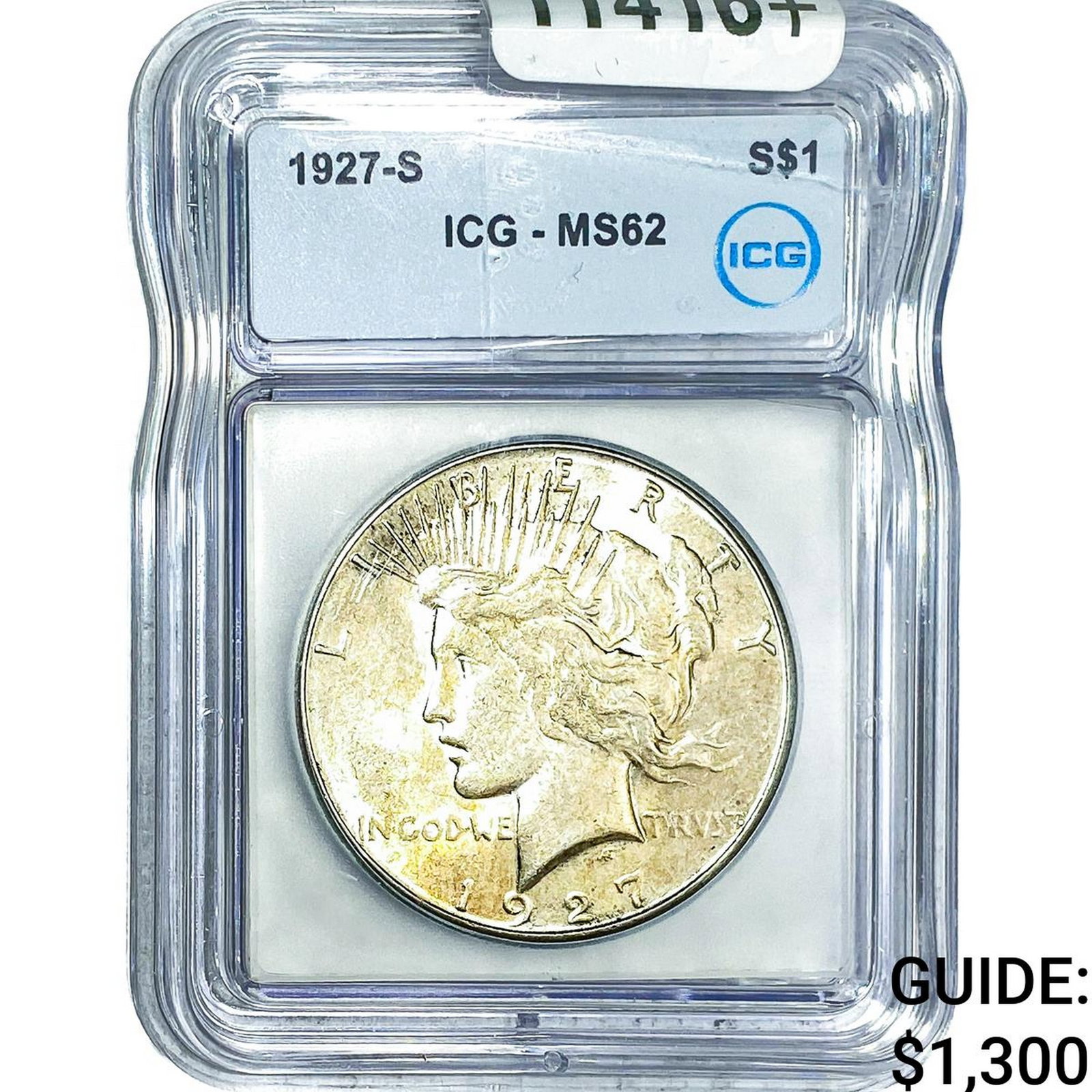 1927-S Silver Peace Dollar ICG MS62: 1927-S Silver Peace Dollar ICG MS62